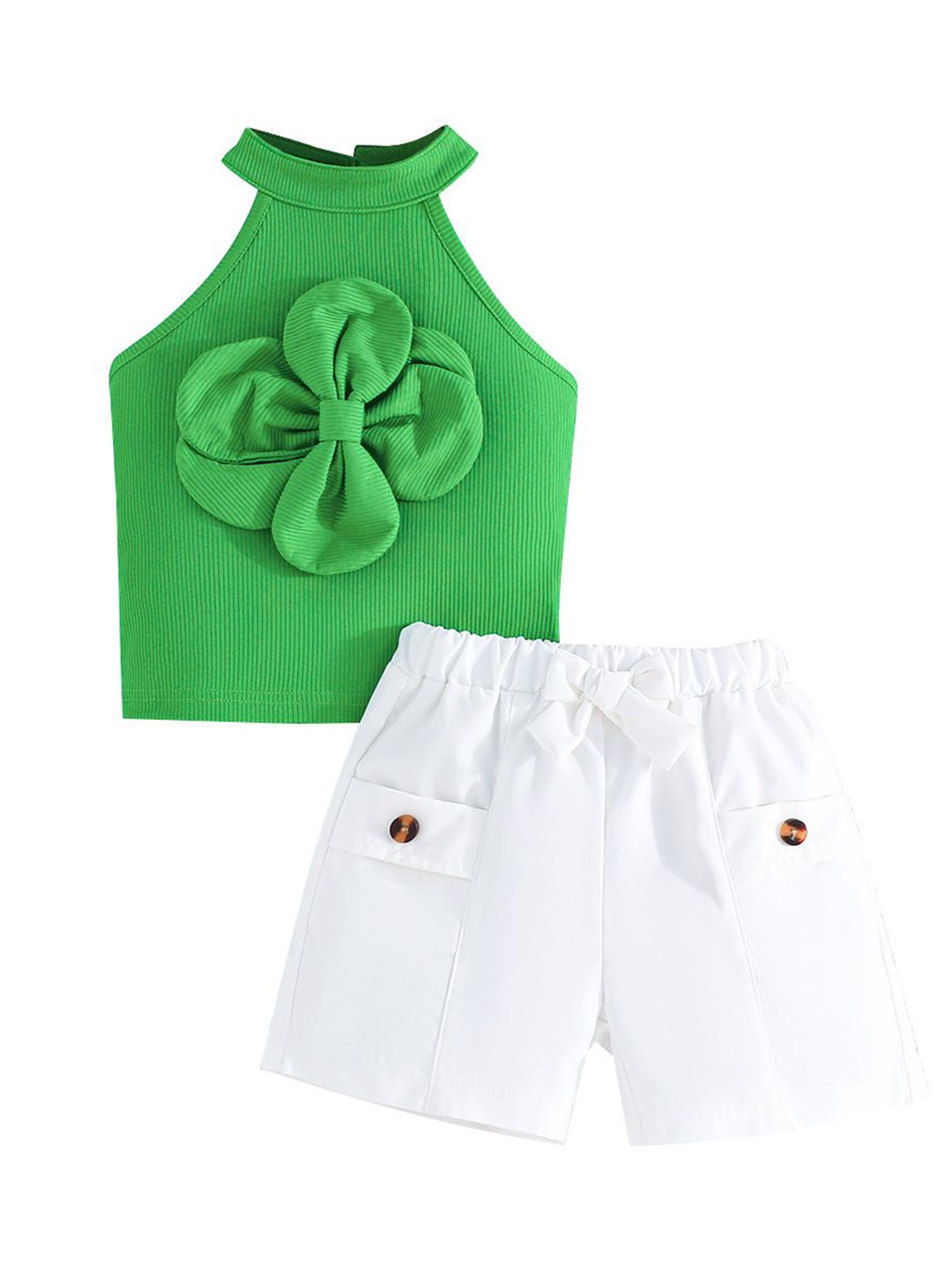 

StyleCast x Revolte Girls Sleeveless Halter Neck Top With Shorts, Green