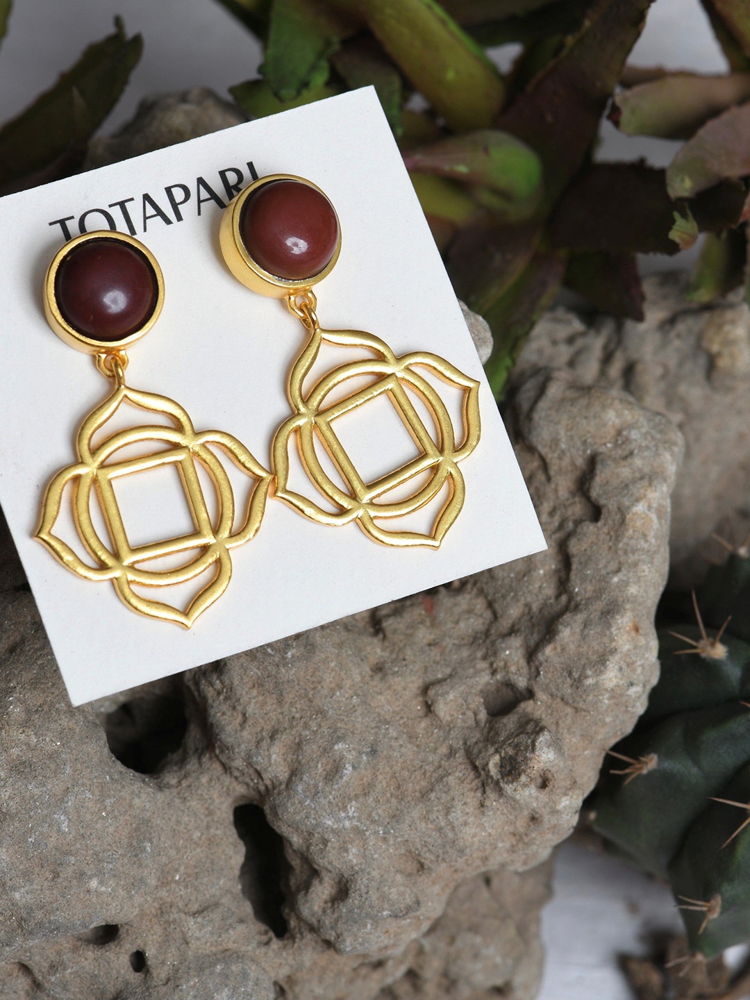 

TOTAPARI Gold-Plated Contemporary Drop Earrings, Red