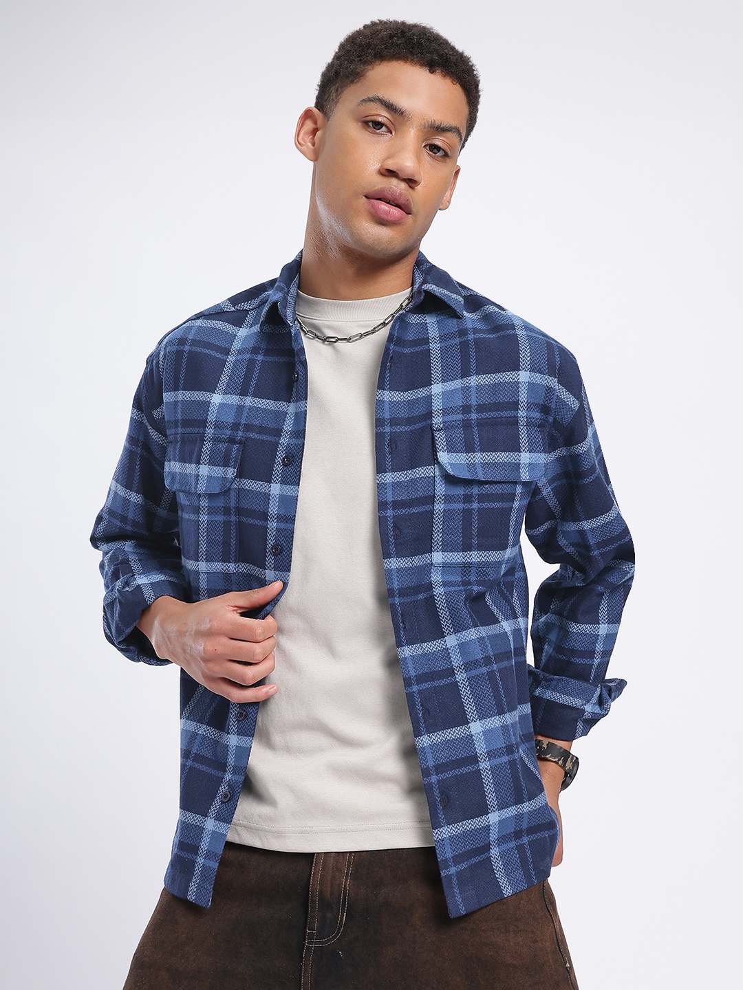 

glitchez Checked Chase Oversized Shirt, Blue