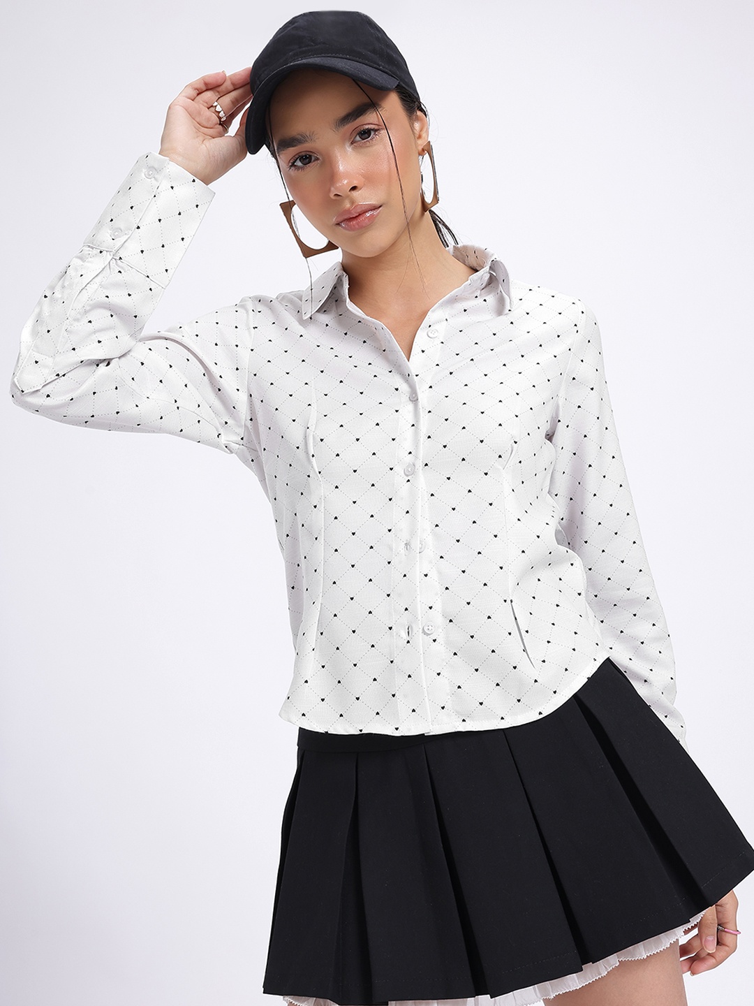 

glitchez Sweetheart Style Printed Slim Fit Shirt, White