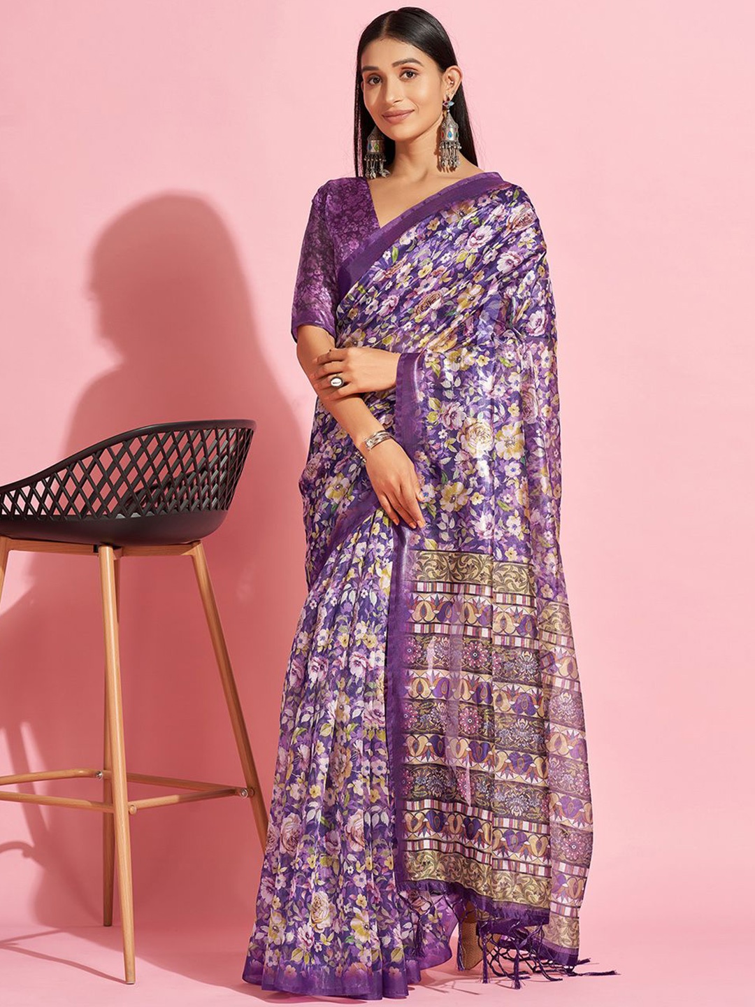 

Anouk Rustic Floral Organza Saree, Purple