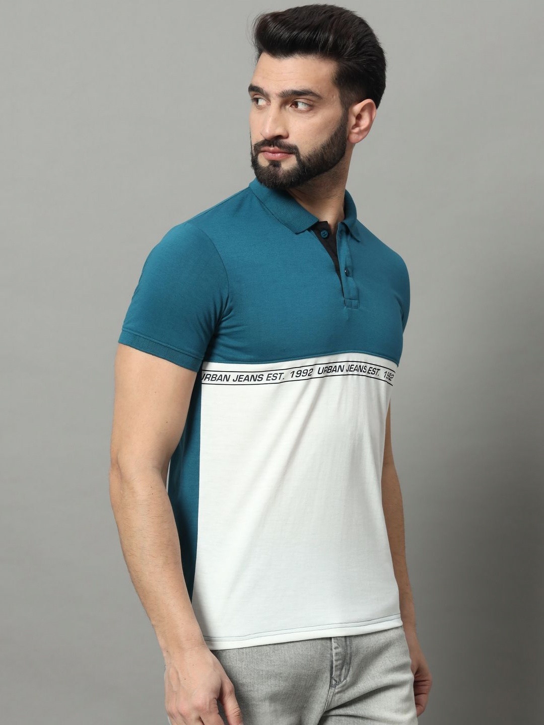 

OGEN Men Colourblocked Polo Collar Pockets T-shirt, Teal