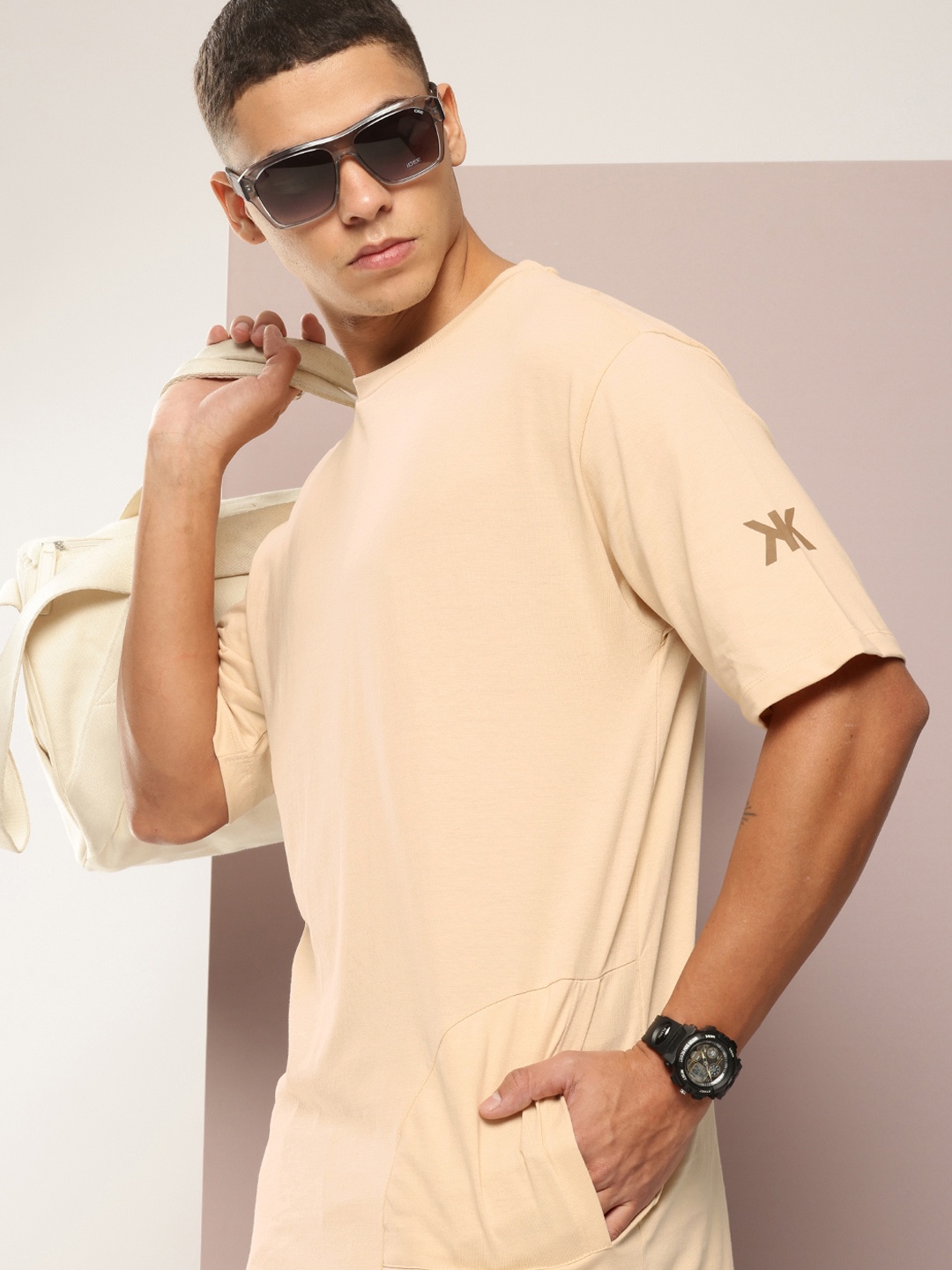 

Kook N Keech Drop-Shoulder Sleeves Pure Cotton Oversized T-shirt, Beige