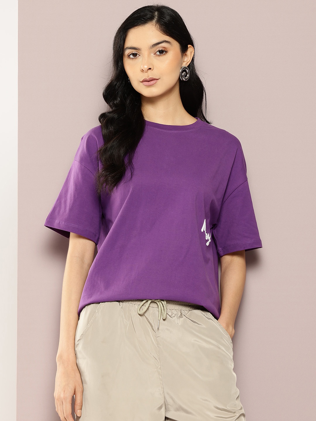 

Kook N Keech Disney Mickey Mouse Print Drop-Shoulder Sleeves Pure Cotton Oversized T-shirt, Purple