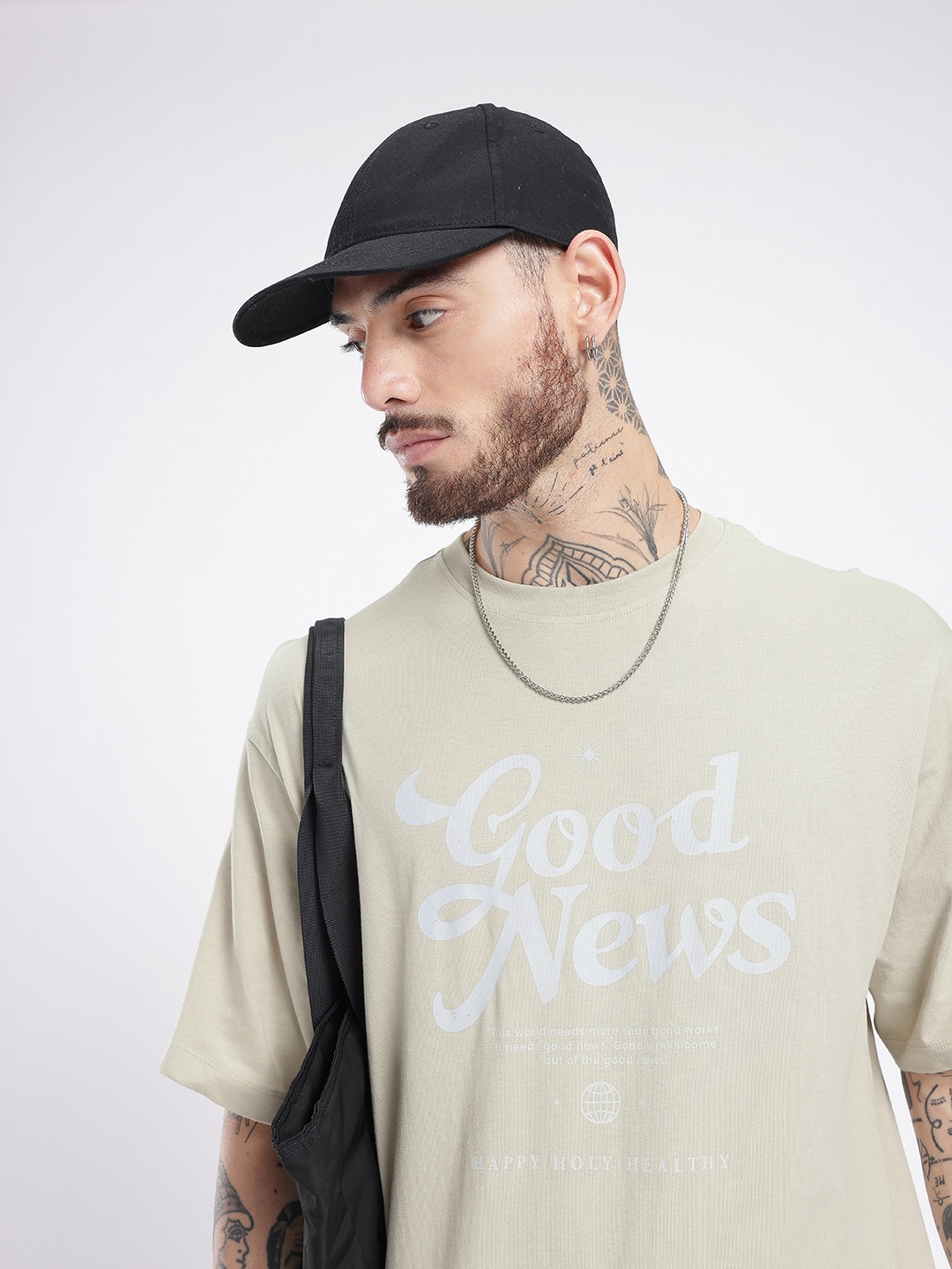 

glitchez Downtown Dope Printed Oversized T-shirt, Grey