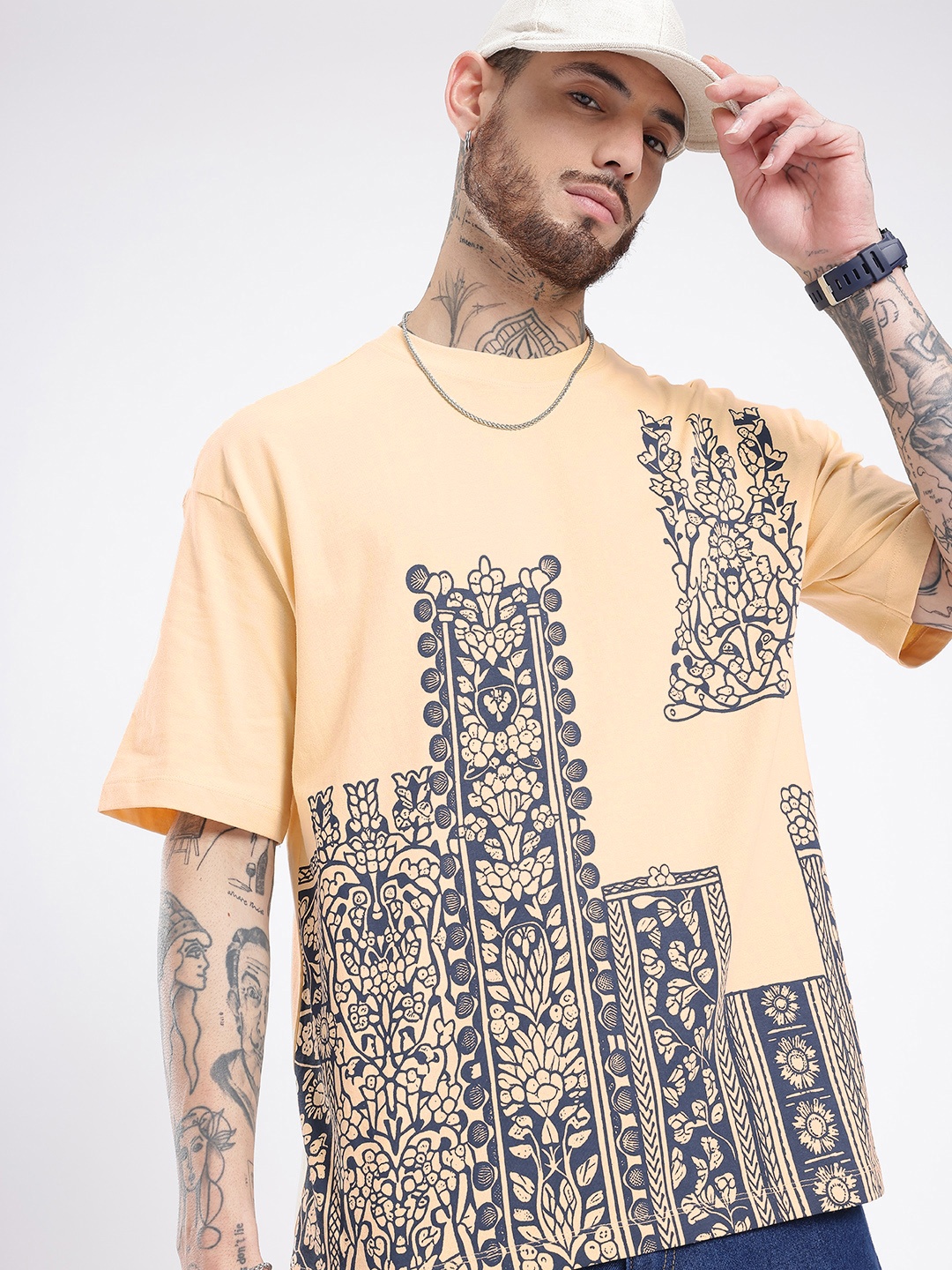

glitchez Urban Dope Printed Oversized T-shirt, Beige