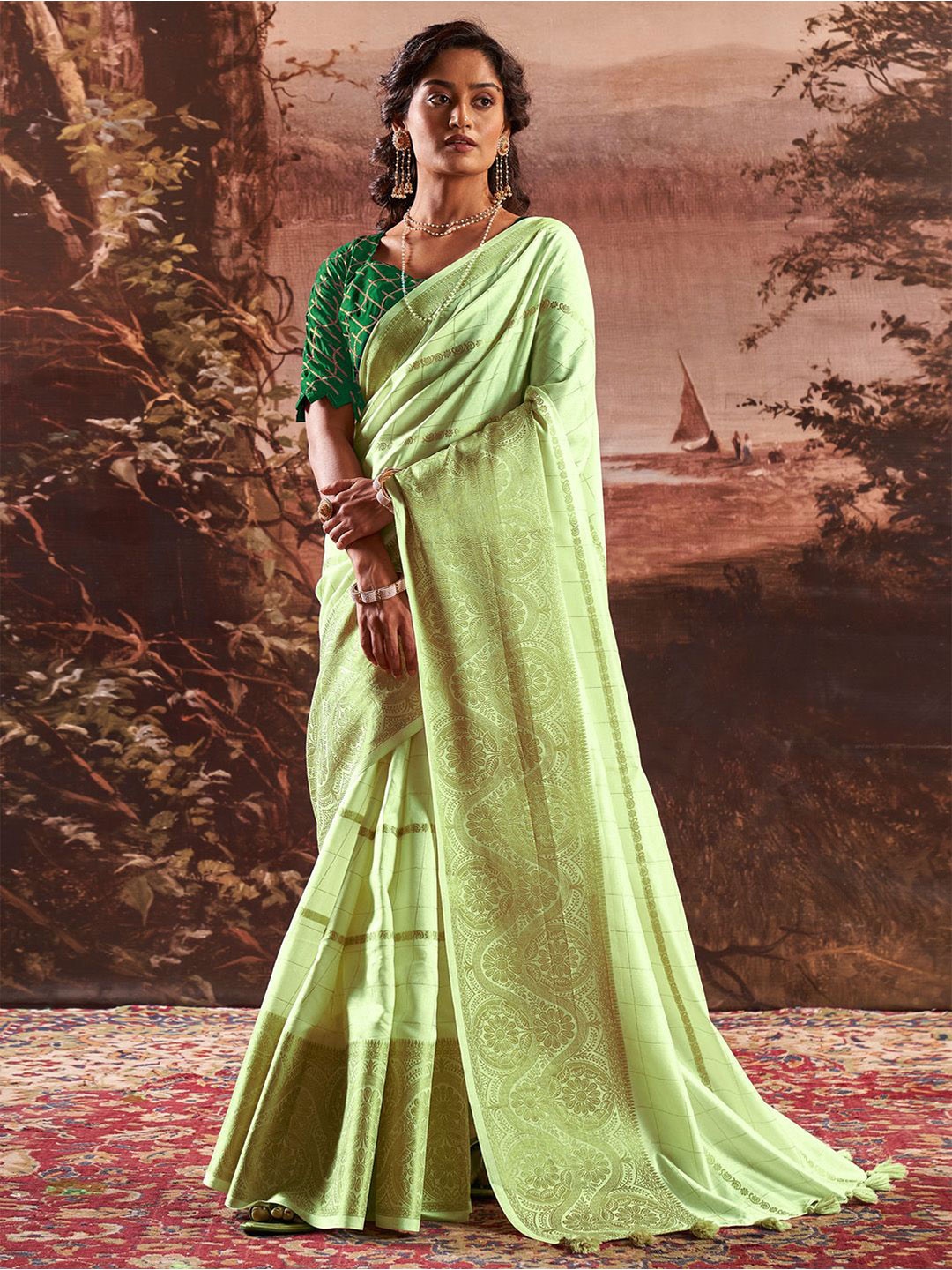 

Anouk Rustic Woven Design Zari Silk Blend Saree, Green