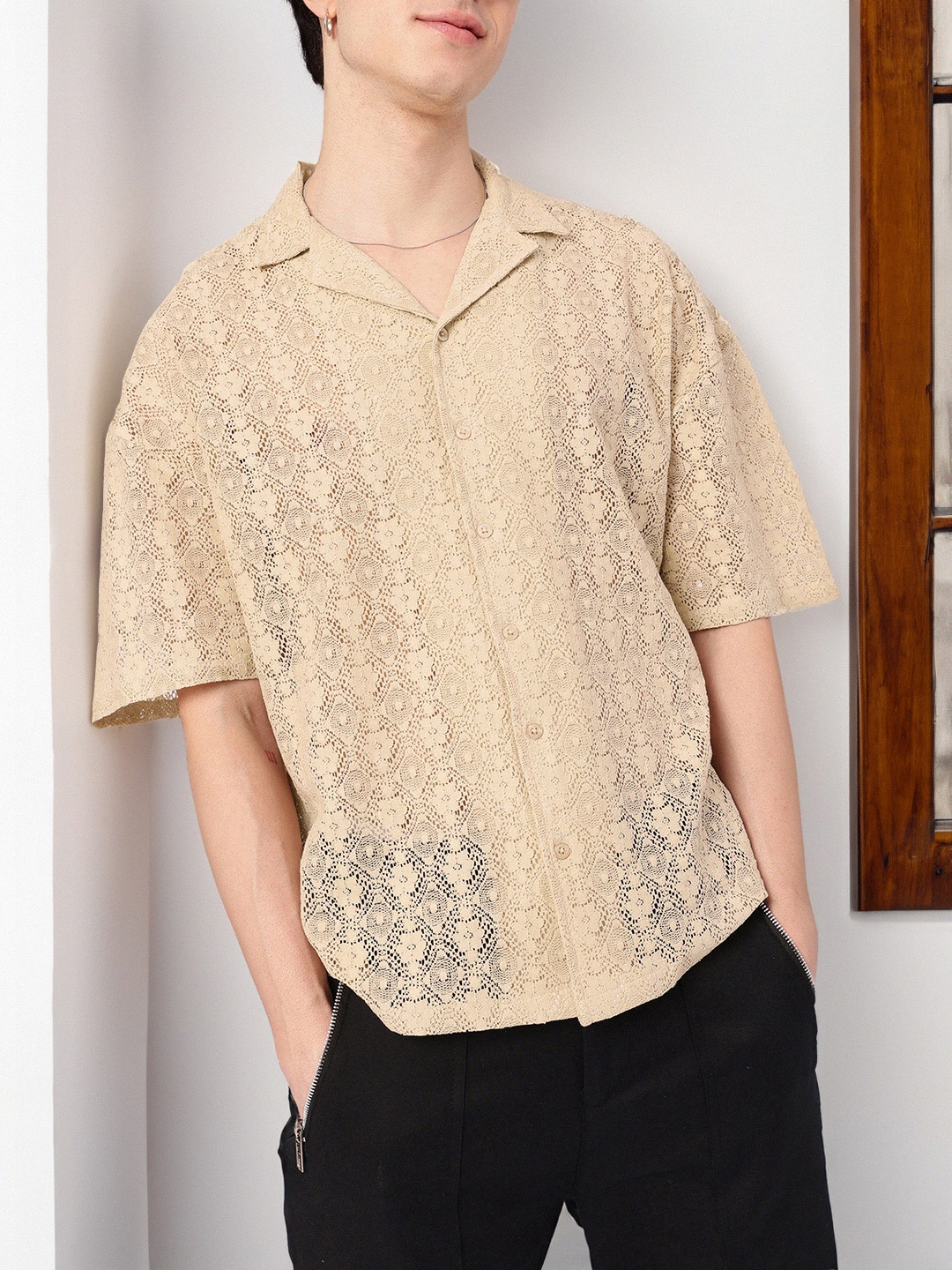 

Kook N Keech Resort Escape Knitted Oversized Fit Sheer Shirts, Beige