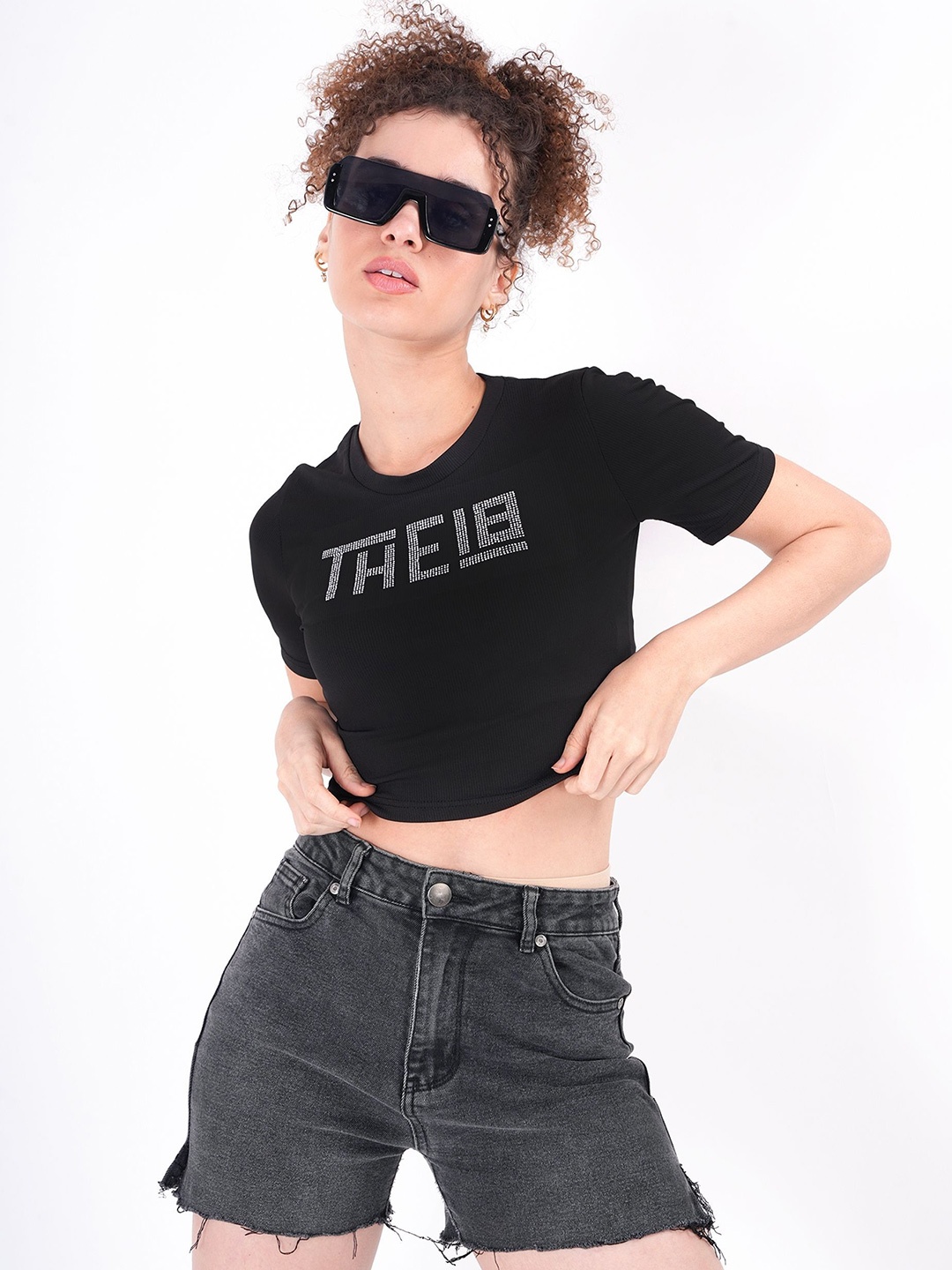 

clobug Print Crop Top, Black