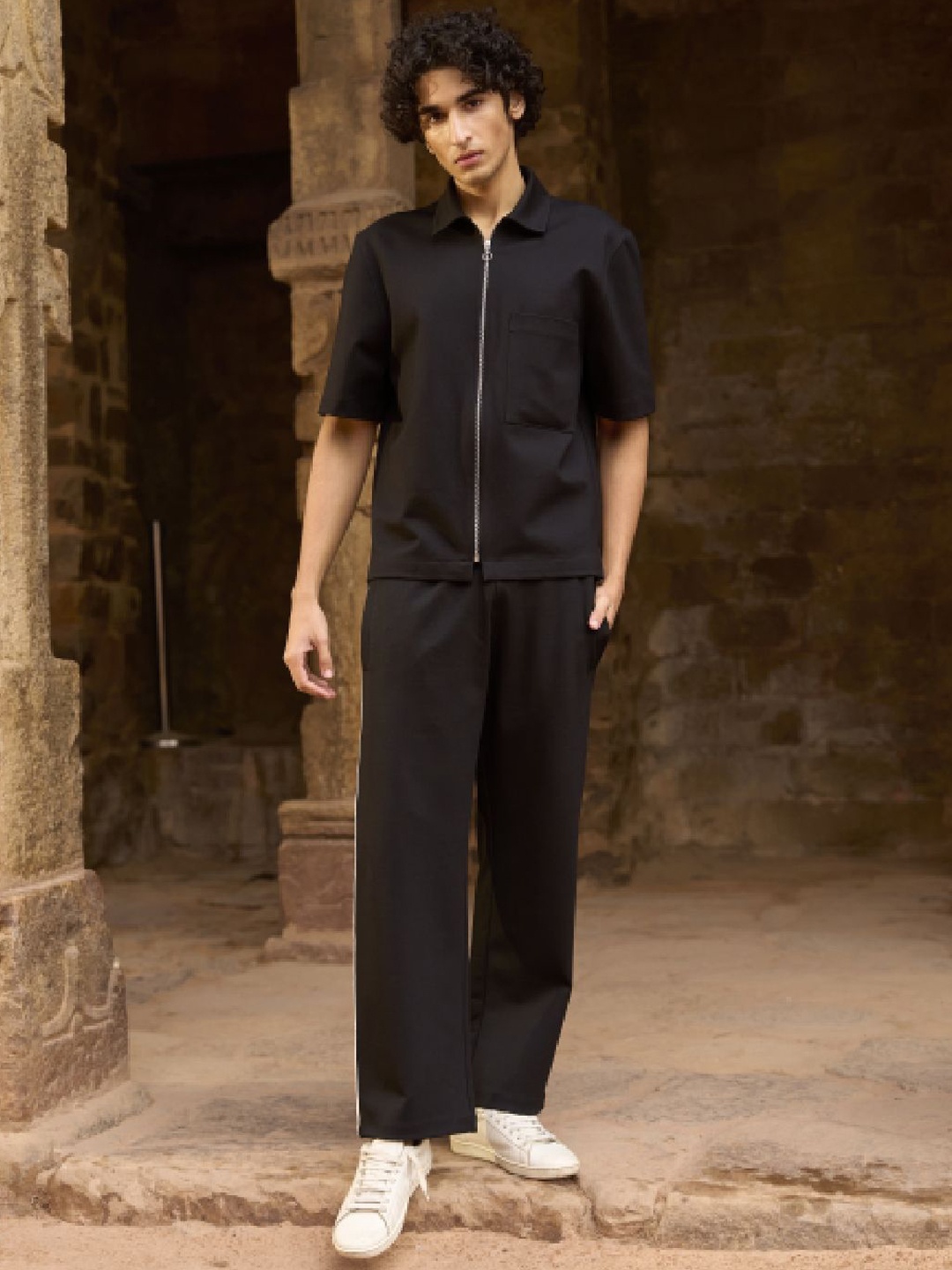 

Dash and Dot Knit Short Sleeve Shirt & Trousers, Black