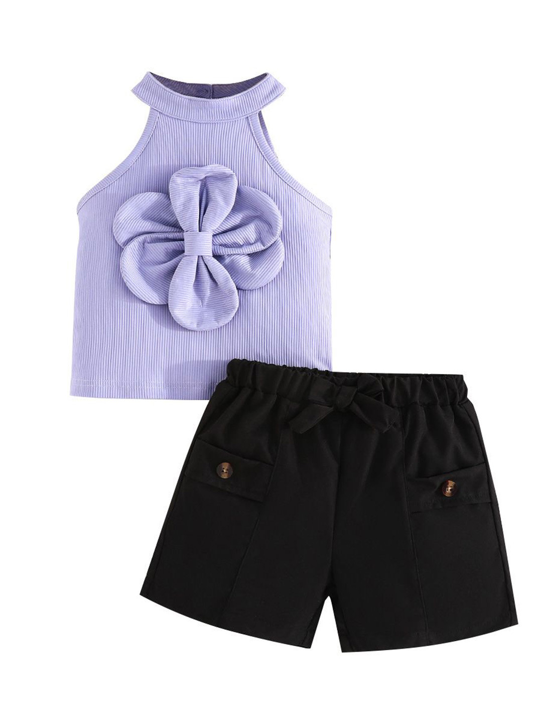 

StyleCast x Revolte Girls Sleeveless Halter Neck Top With Shorts, Purple