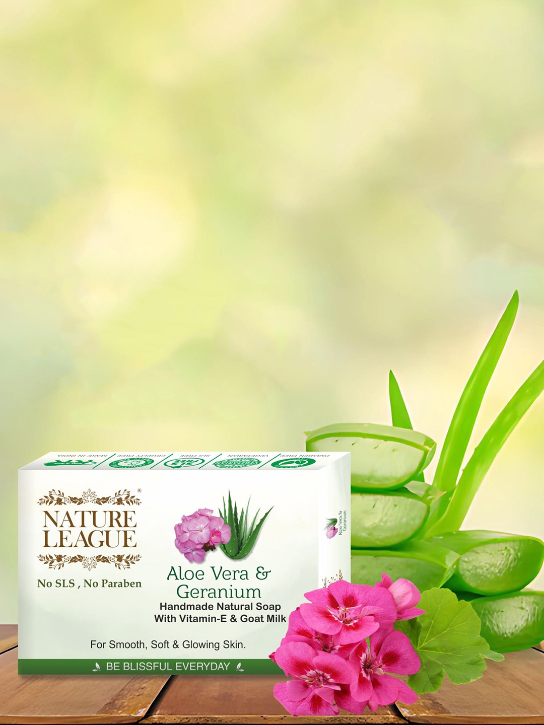 

NATURE LEAGUE Set Of 10 Aloe Vera & Geranium Handmade Soap With Vitamin E - 100 g Each, Green