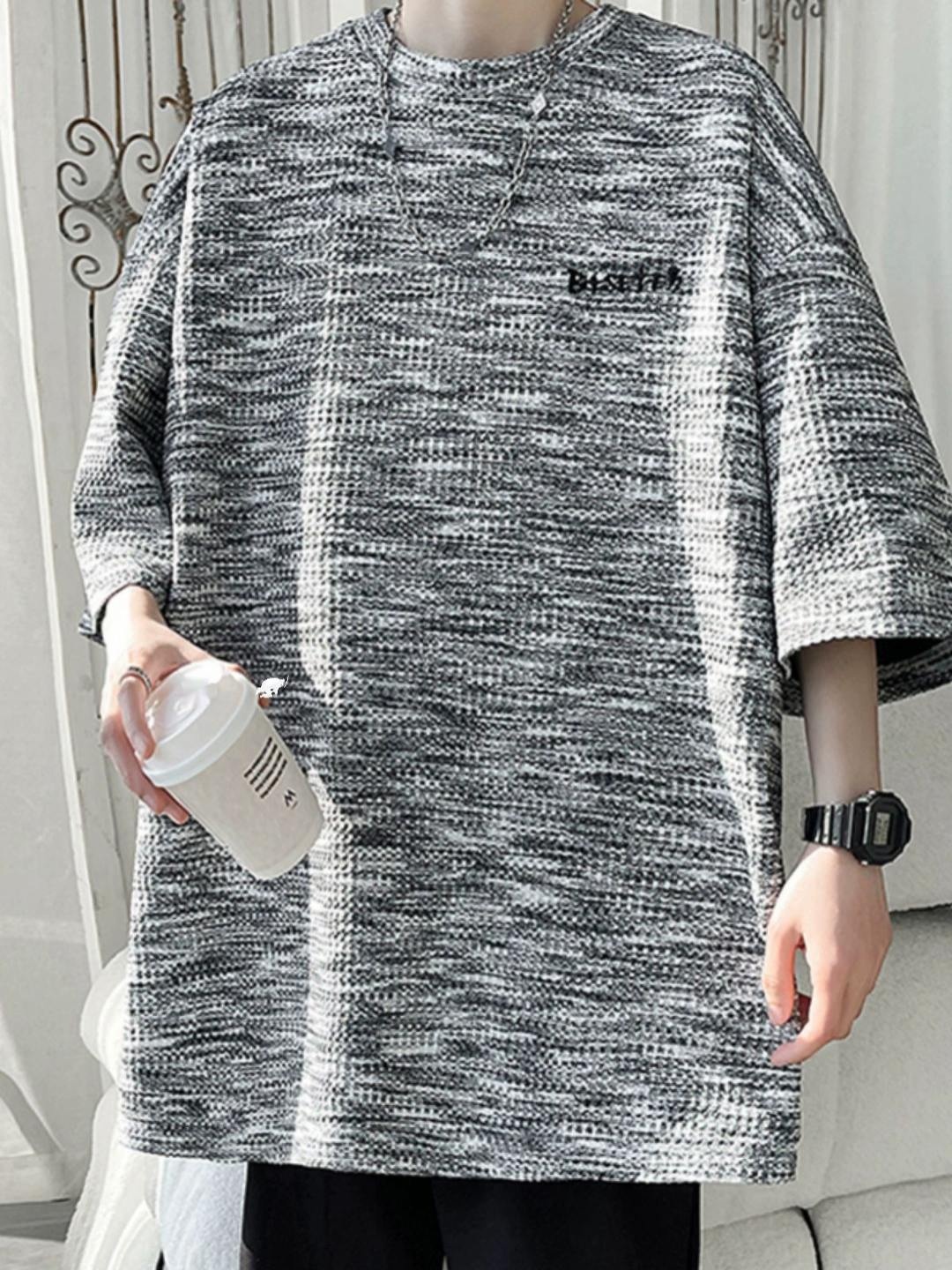 

StyleCast Men Drop-Shoulder Sleeves Monochrome T-shirt, Grey