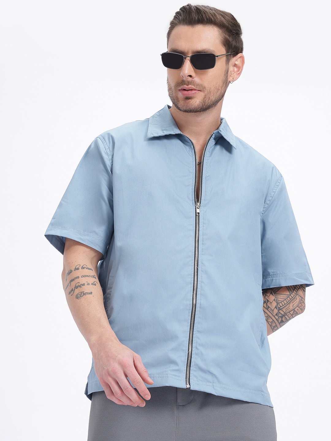 

glitchez Laidback Vibes Pure Cotton Relaxed Fit Shirt, Blue