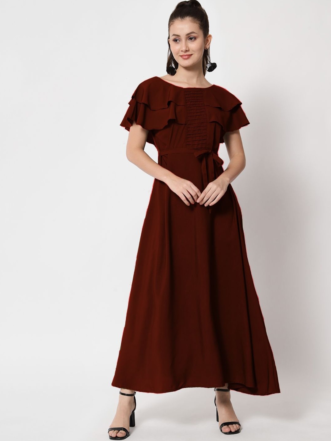 

ANGOORI FASHION Flutter Sleeve Maxi Dress, Maroon