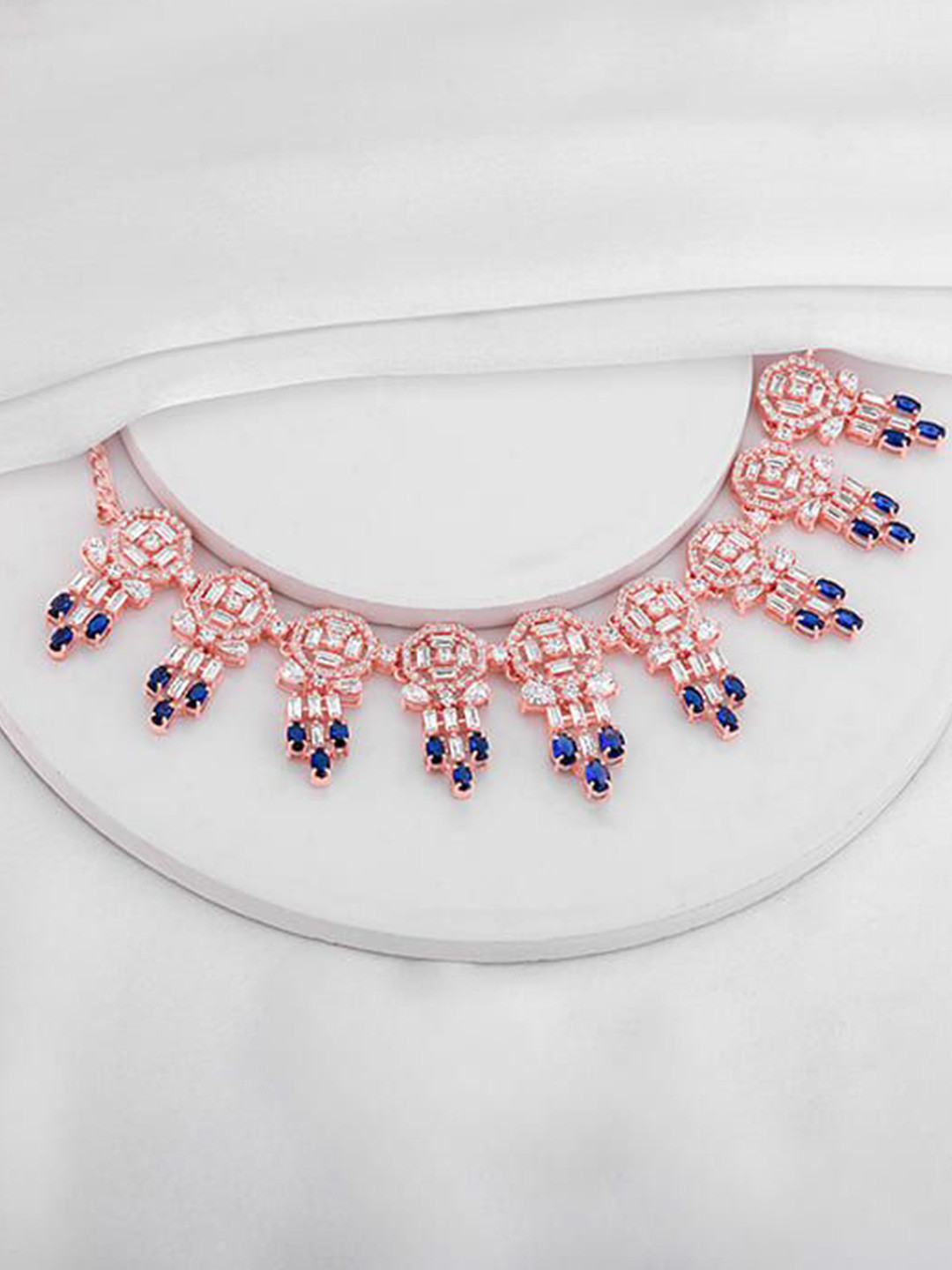 

GIVA 925 Sterling Silver Rose Gold-Plated CZ Studded Empress Necklace