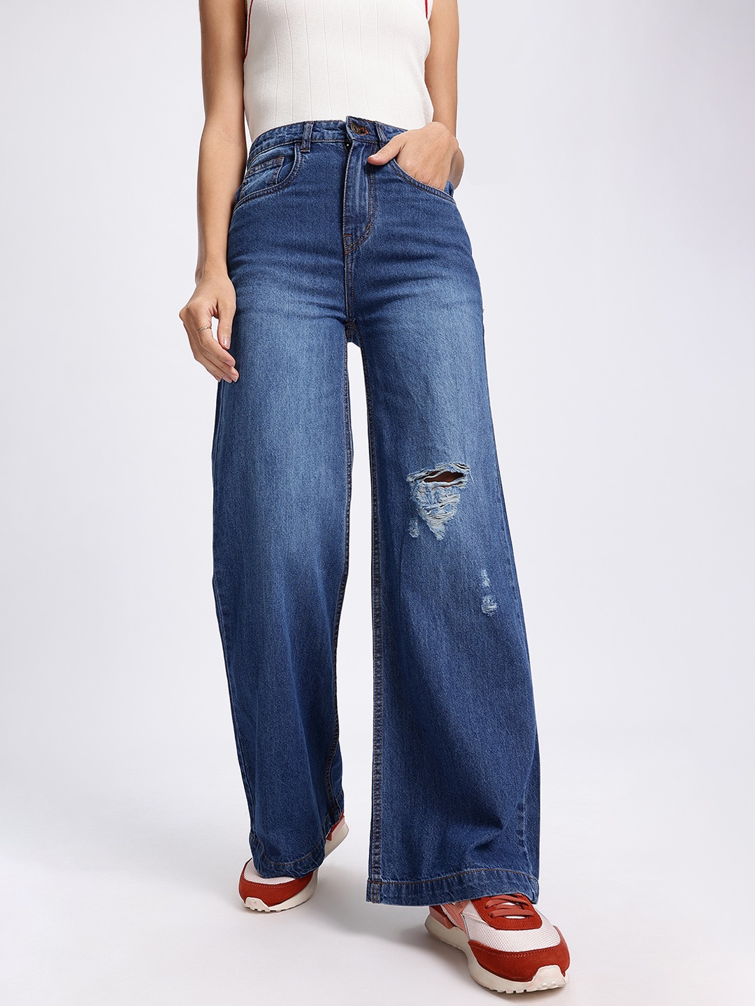 

glitchez Women Flowstate Wide Leg Jeans, Blue