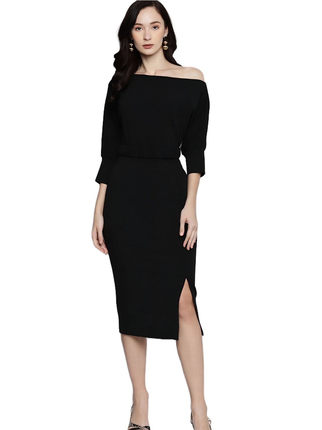 

SATPURUSH PU Coated A-Line Dress, Black