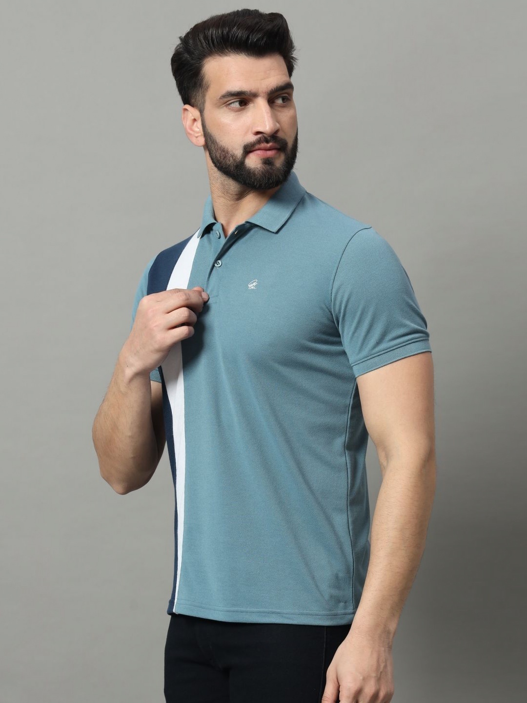 

OGEN Men Colourblocked Polo Collar T-shirt, Navy blue