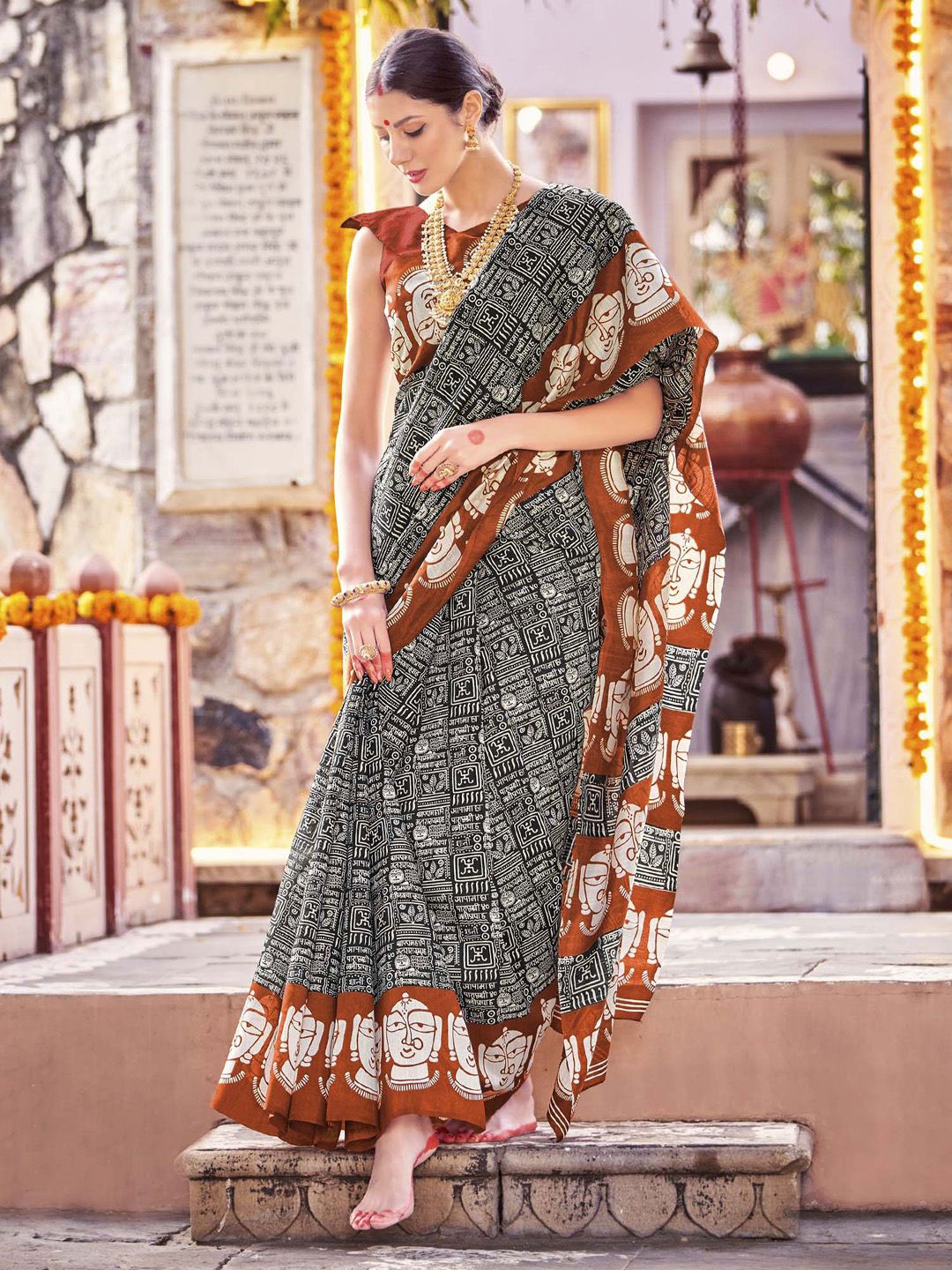 

Anouk Rustic Ethnic Motifs Silk Blend Bagh Saree, Black