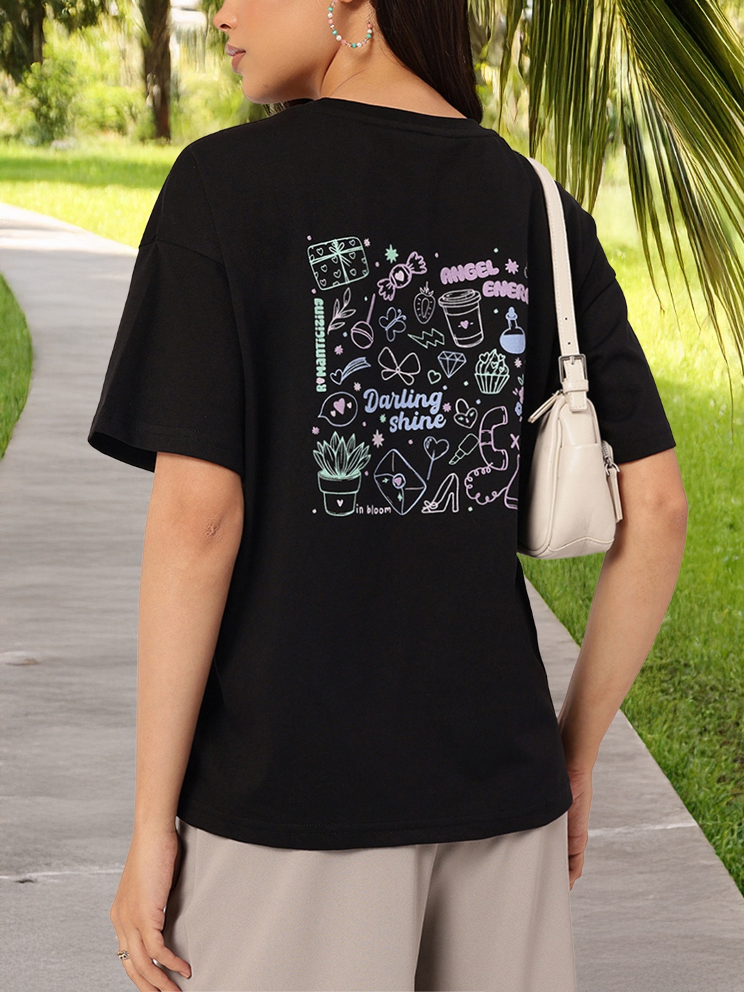 

DressBerry Soft Girl Graphic Print Relaxed T-shirt, Black