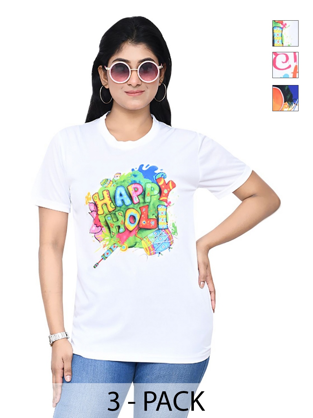 

RAPL Women 3 Printed Applique T-shirt, White