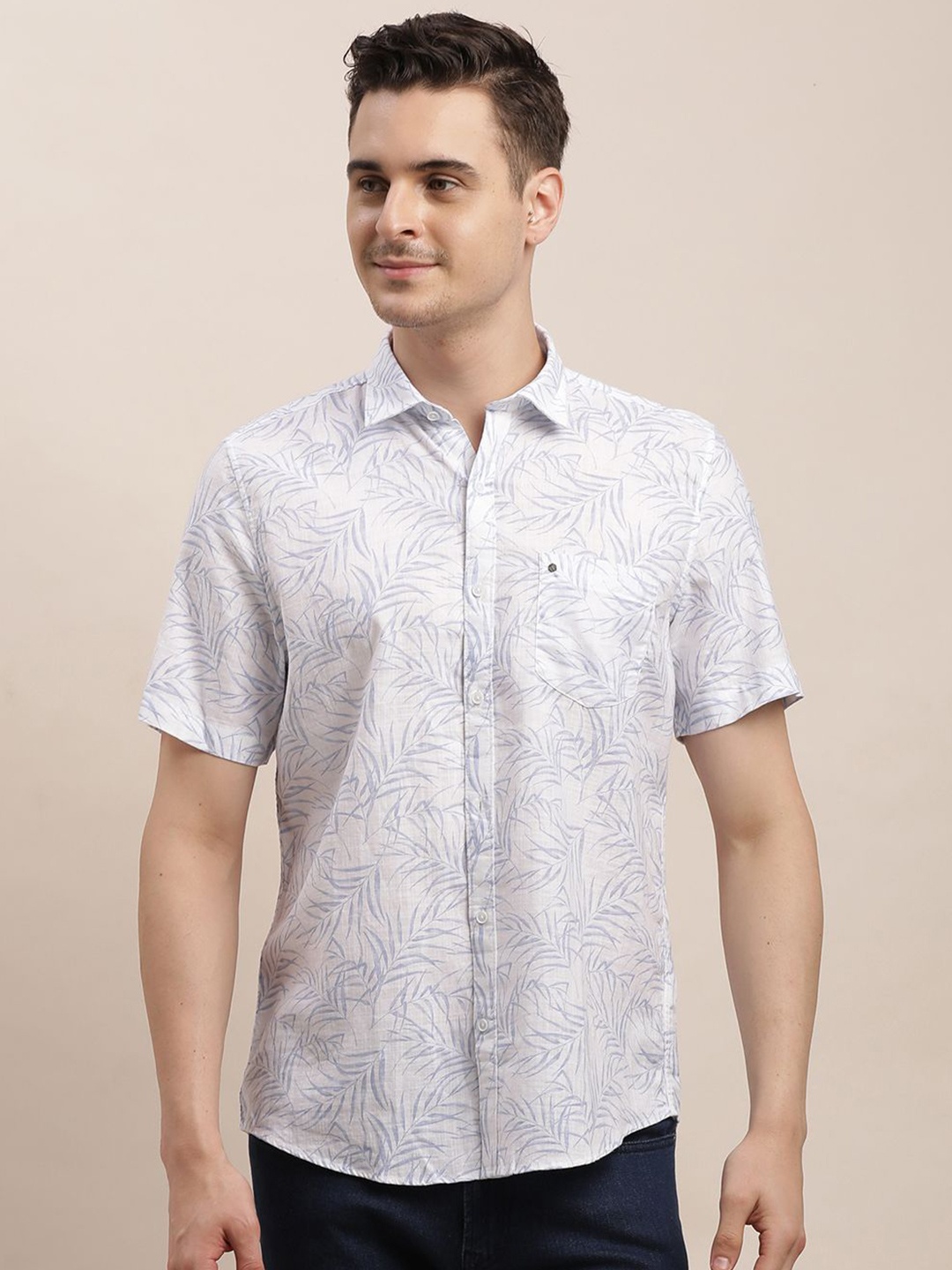 

Turtle Men Relaxed Slim Fit Floral Opaque Printed Casual Shirt, White