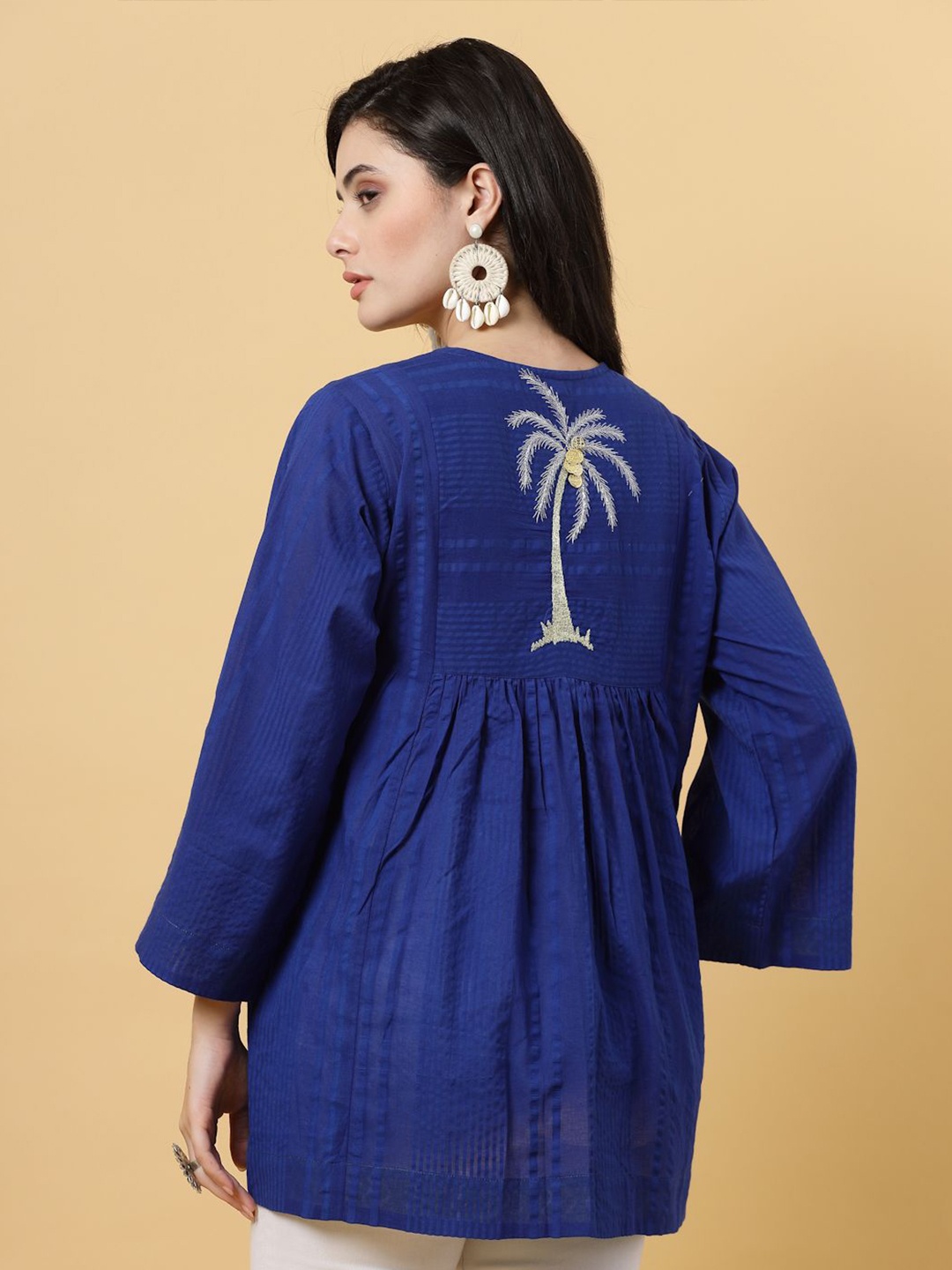 

FABRIC FITOOR Women Ethnic Embroidered Bohemian Tie-Up Shrug, Blue