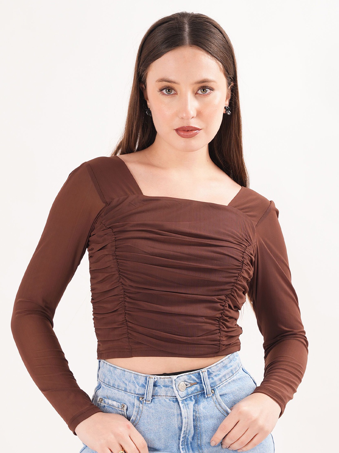 

clobug Net Crop Top, Brown