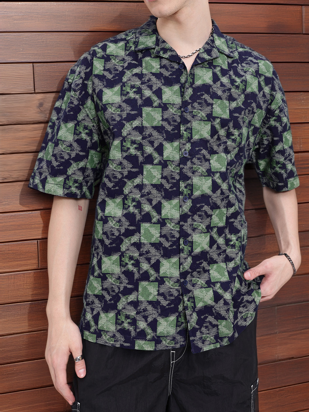 

Kook N Keech Striking Artistic Design Oversized Fit Shirt, Green