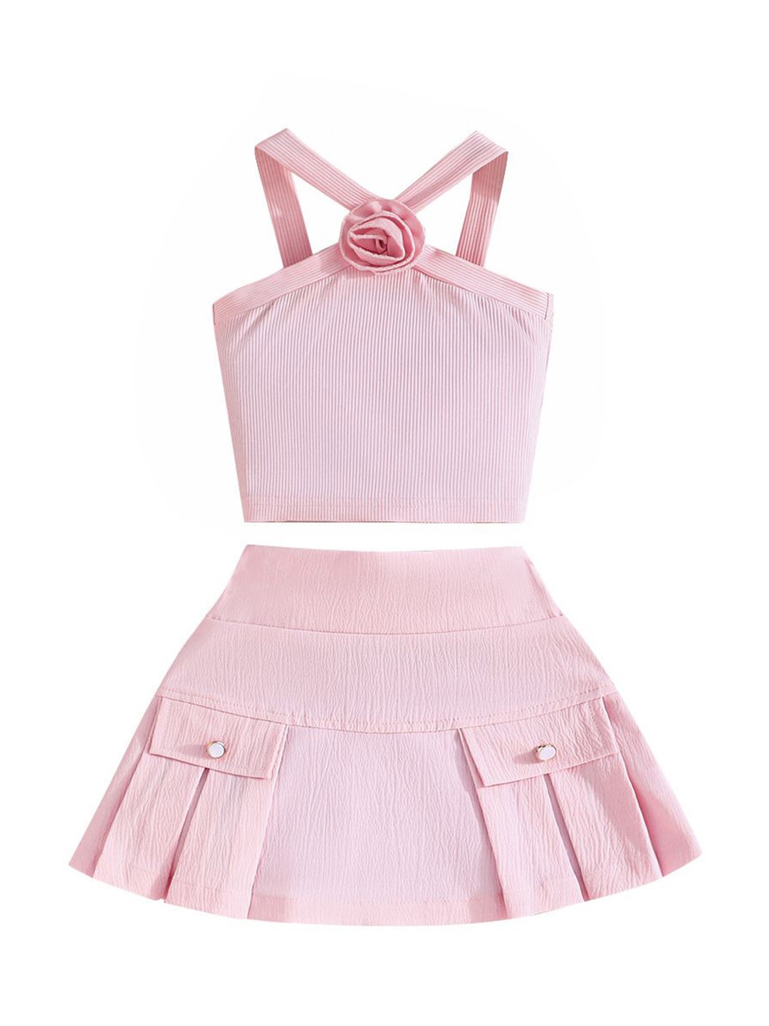 

StyleCast x Revolte Girls Sleeveless Halter Neck Top With Skirt, Pink