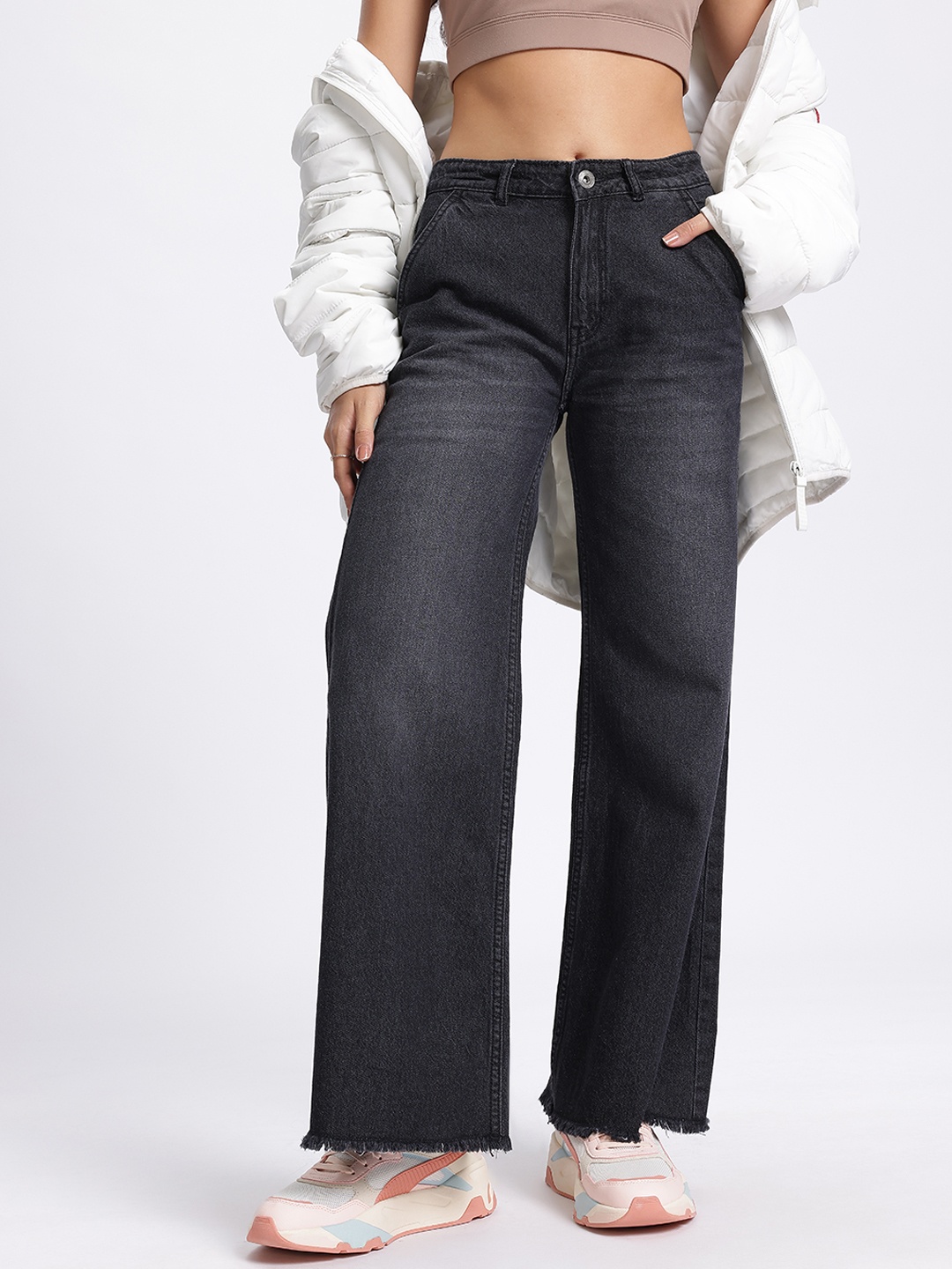 

glitchez Women Classic Wide Leg Jeans, Black
