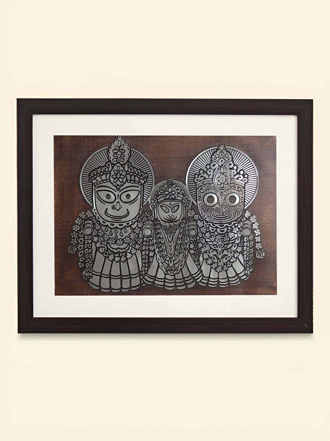 

SHREE KALA HOME DECOR Brown Lord Jagannath Puri Trinity Wood Religious Wall Paintings