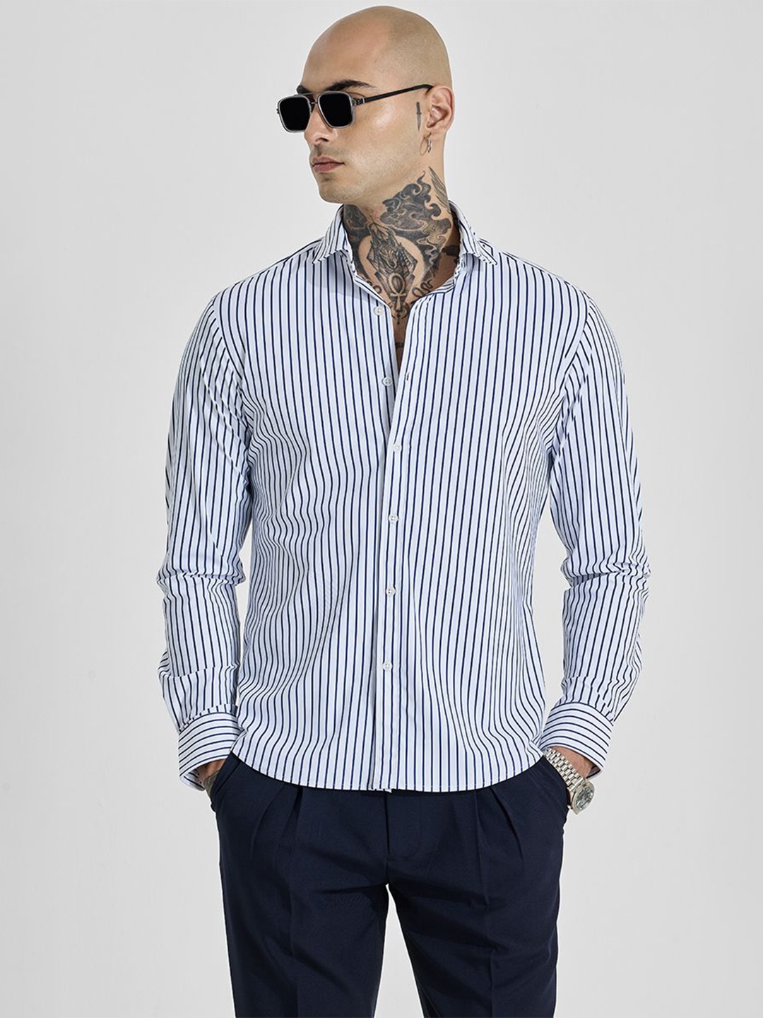 

Snitch Men Slim Fit Opaque Printed Casual Shirt, White