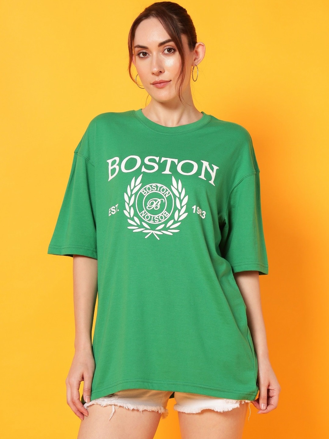 

Mast & Harbour Women Printed Drop-Shoulder Sleeves Abzorb T-shirt, Green