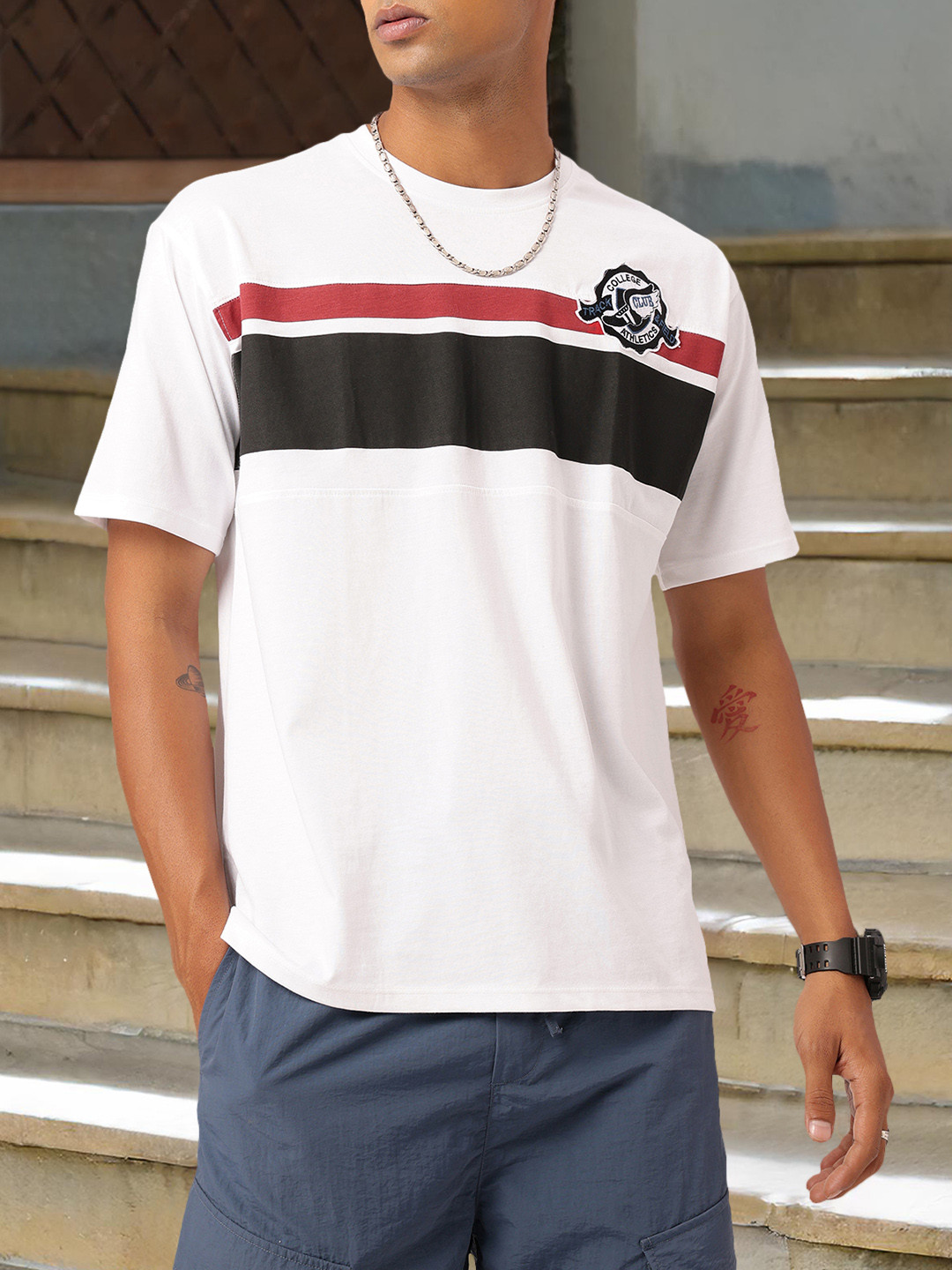 

Kook N Keech Streetwise In Stripes Relaxed Fit T-shirt, White