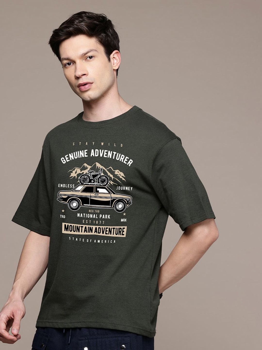 

Moda Rapido Men Printed T-shirt, Olive