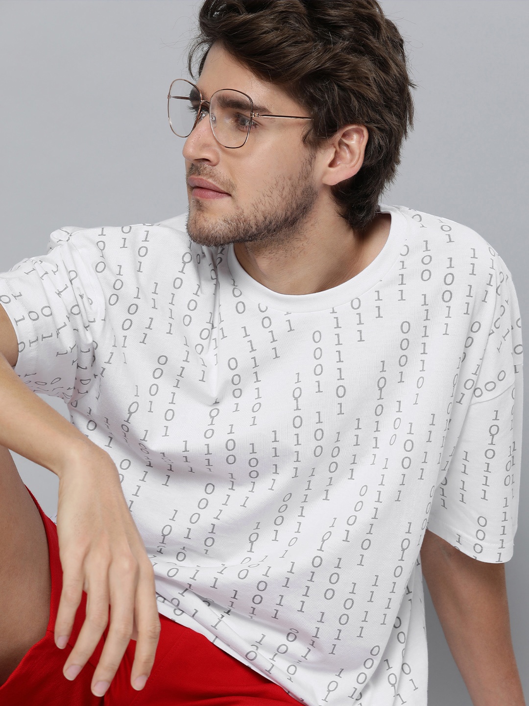 

Kook N Keech Valentine White & Grey Printed Oversized Drop-Shoulder Sleeves T-shirt