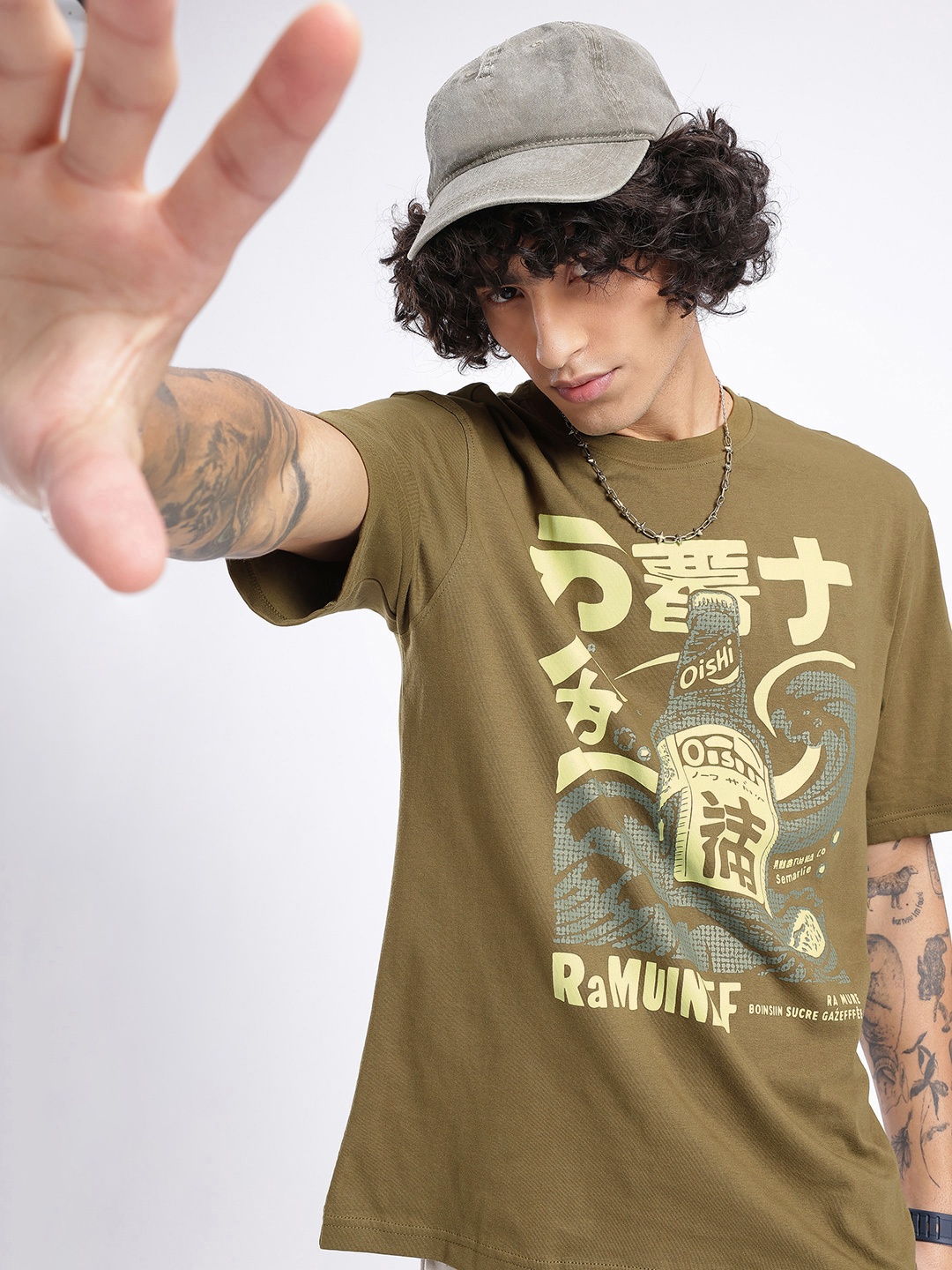 

glitchez Urban Savvy Printed Relaxed Fit T-shirt, Olive