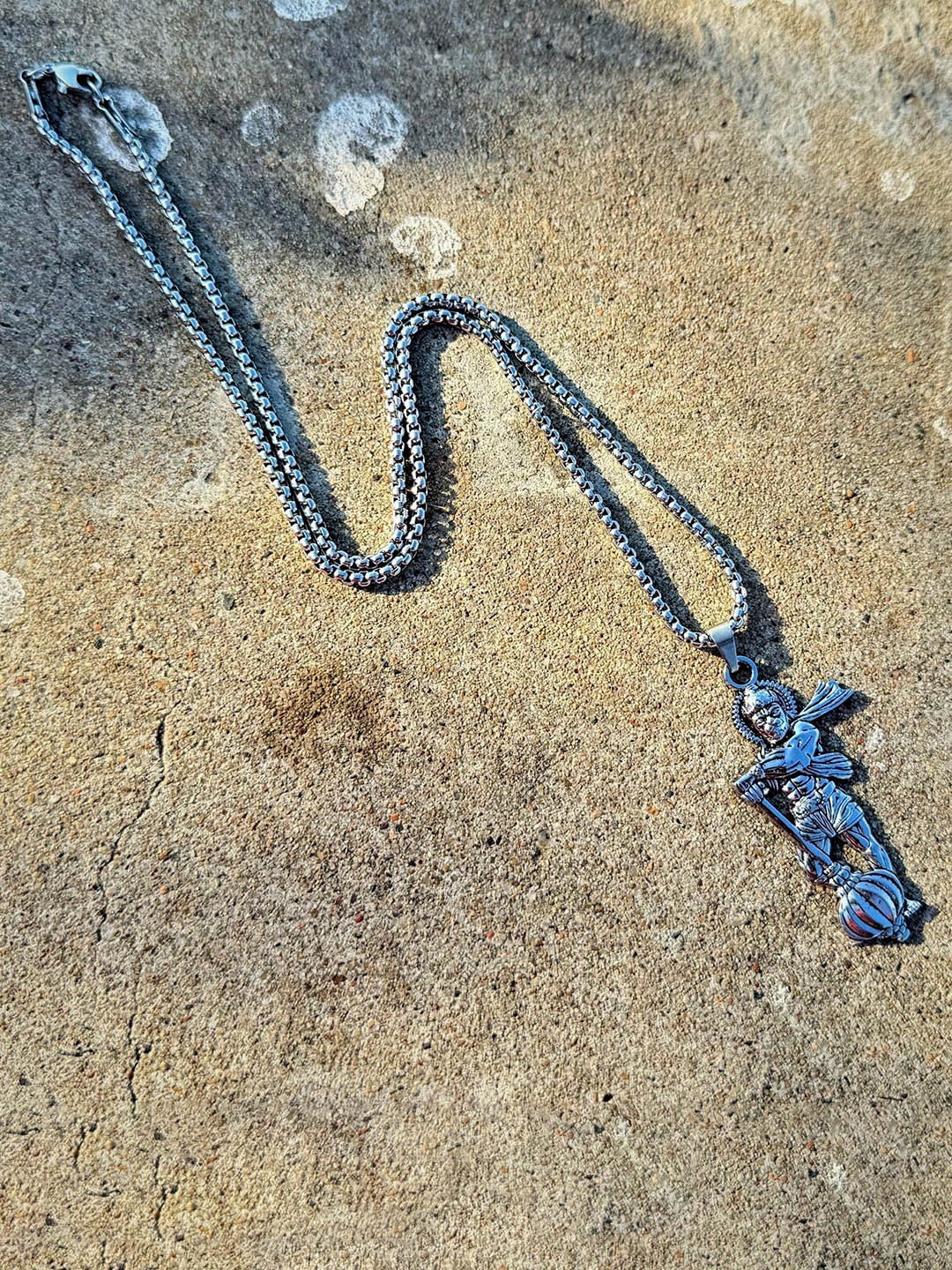 

AKLINA Silver-Plated Lord Hanuman With Gada Oxidised Pendants With Chains