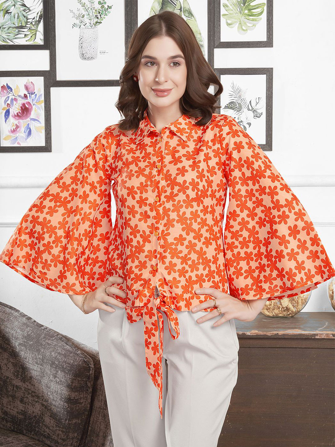 

Moda Rapido Women Floral Opaque Printed Casual Shirt, Cream