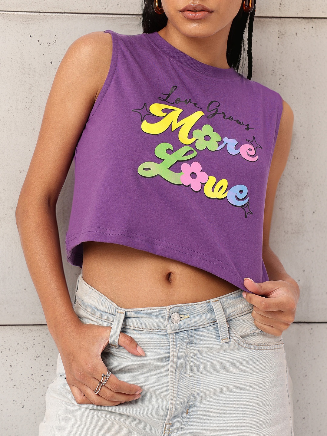 

DressBerry Groovy Graphic Edgy Crop Boxy Tshirt, Purple