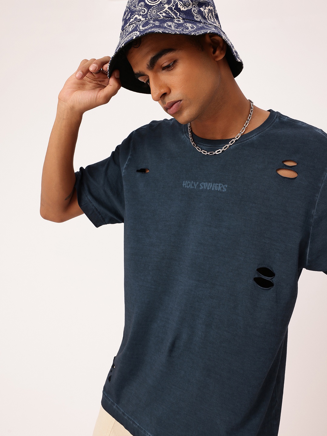 

Kook N Keech Street Cool Printed Cut-Out Relaxed Fit T-shirt, Navy blue