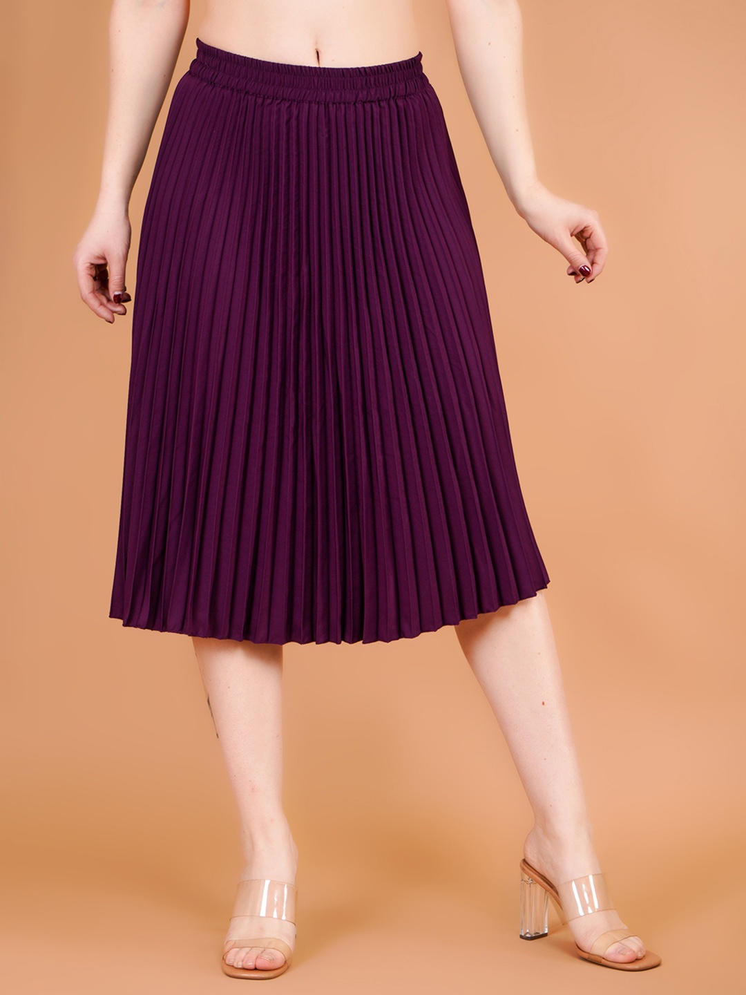 

Zionity Pleated A-Line Midi Skirt, Purple