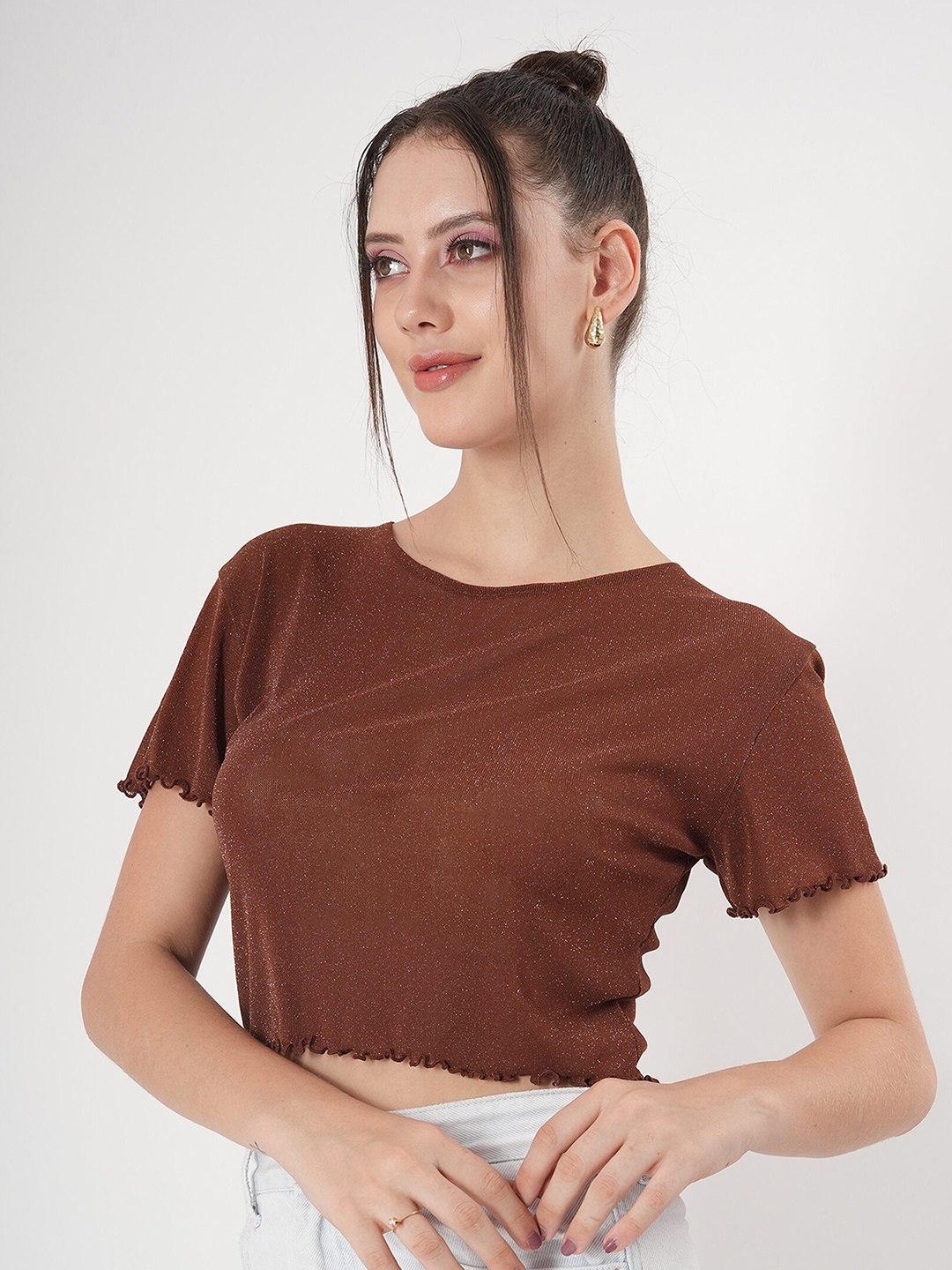 

clobug Crepe Crop Top, Brown