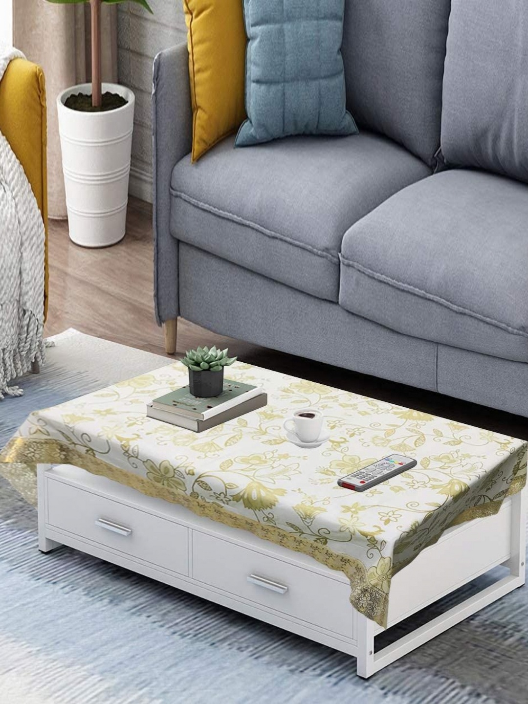 

Homerz White & Brown Floral Printed Waterproof 4-Seater Table Cover