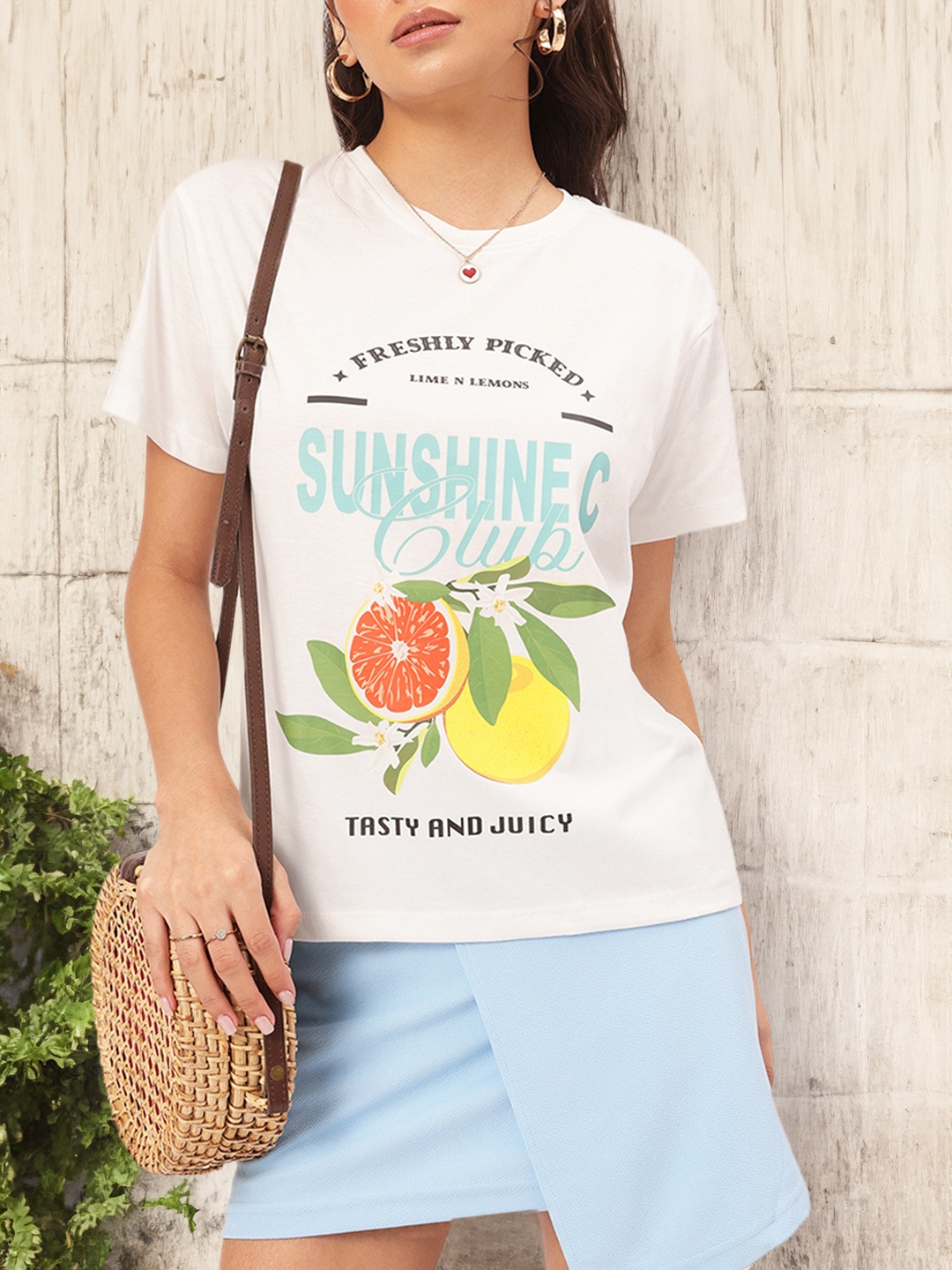 

DressBerry Everyday Minimal Printed Relaxed Fit T-shirt, White
