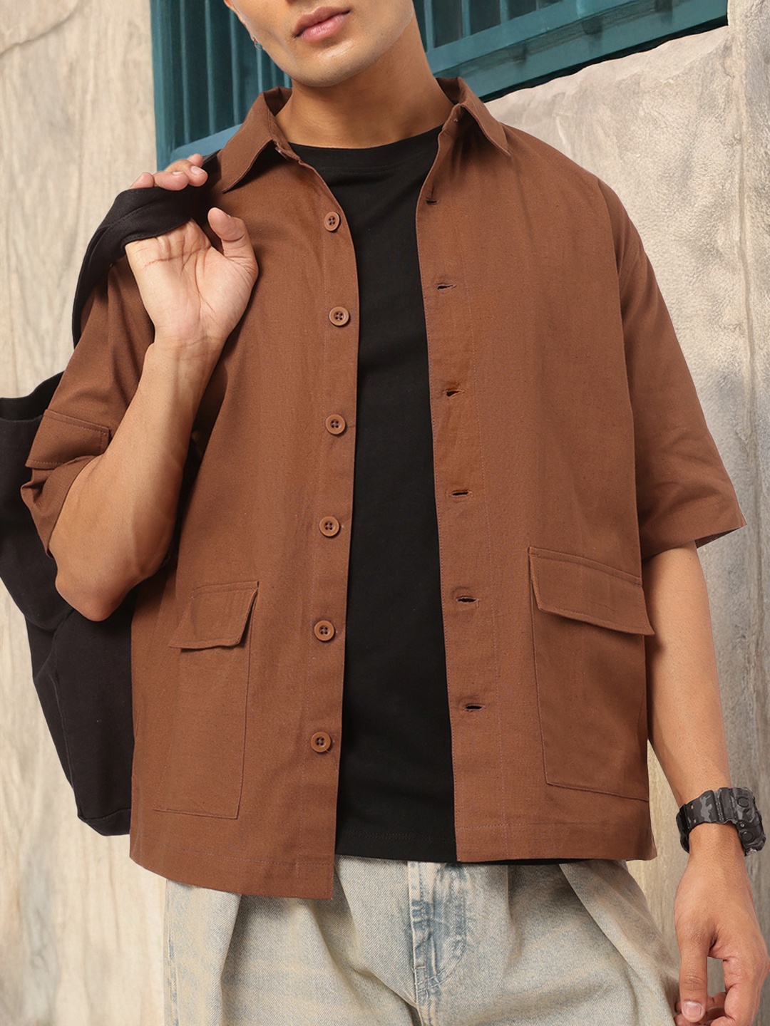 

Kook N Keech Grunge Utility Relaxed Fit Shirt, Brown