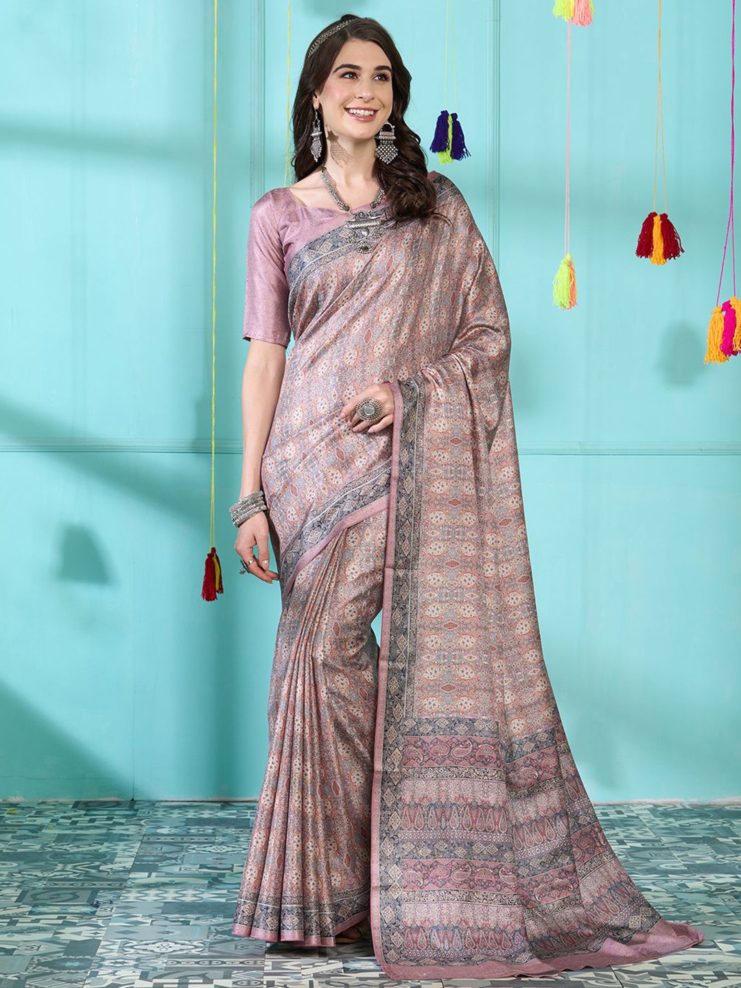

Anouk Rustic Ethnic Motifs Silk Blend Bagh Saree, Sea green