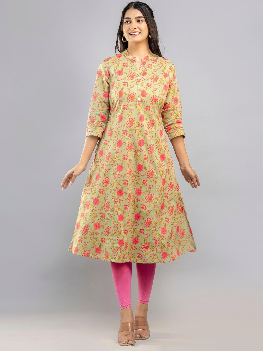 

krambica Floral Printed Pure Cotton Kurti, Yellow